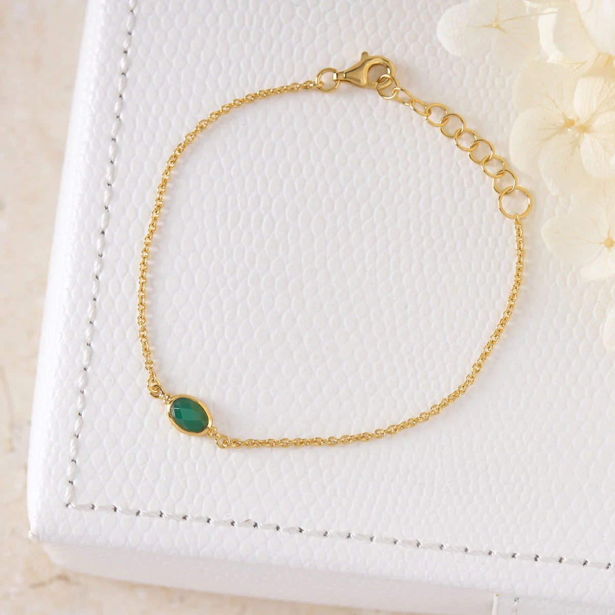 B327GOG Moon Song Green Onyx Bracelet Gold