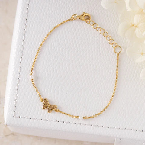 B329G Butterfly Pearl Bracelet Gold