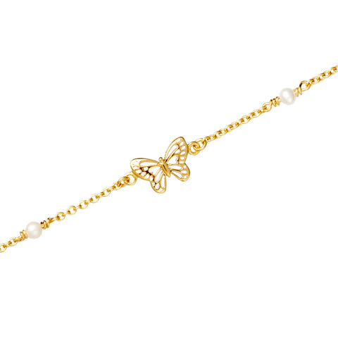 B329G Butterfly Pearl Bracelet Gold