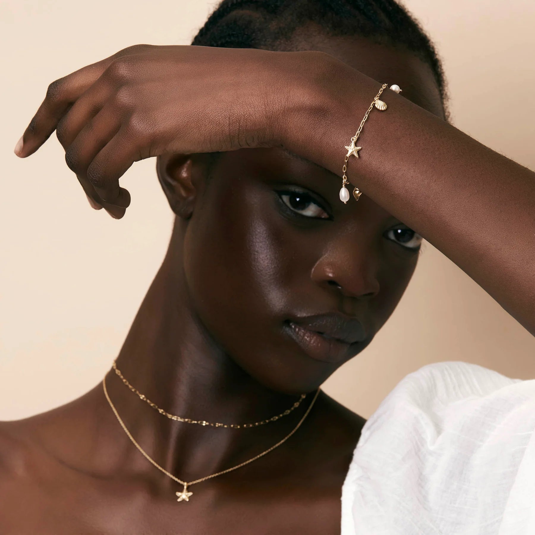 Oceanic Pearl Charm Bracelet Gold