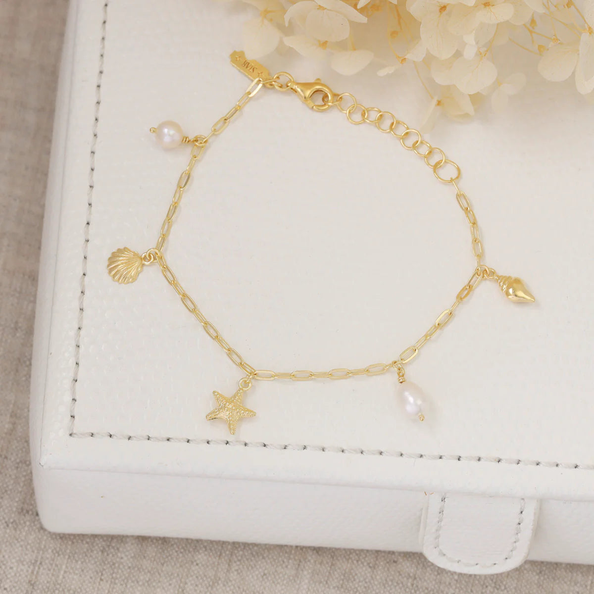 Oceanic Pearl Charm Bracelet Gold