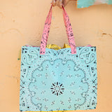 Bandana Love Tote - large tote bag in blue, yellow and pink colourway with bandana pattern