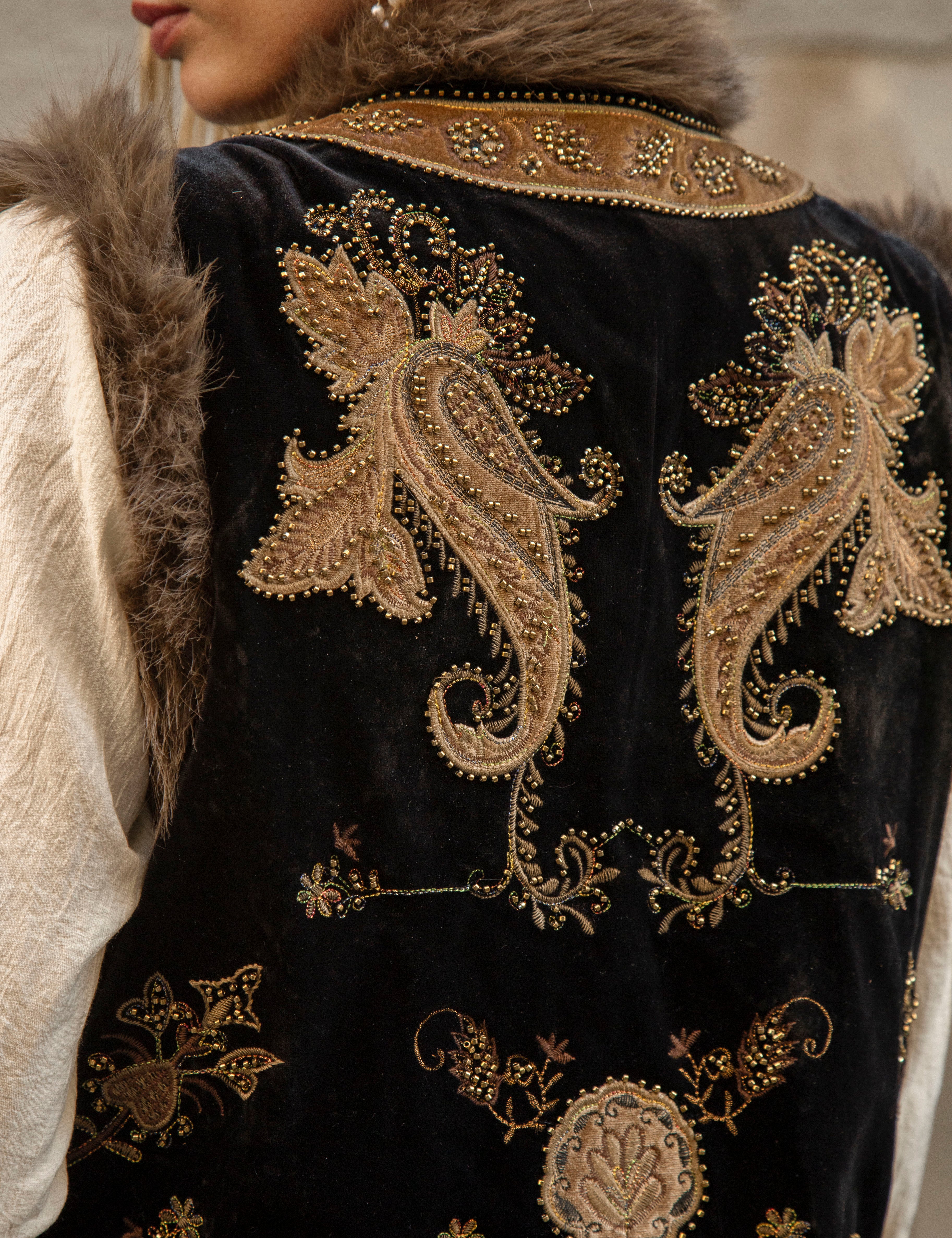 Baroque Embellished Vest - rear view showcasing embroidered paisley design