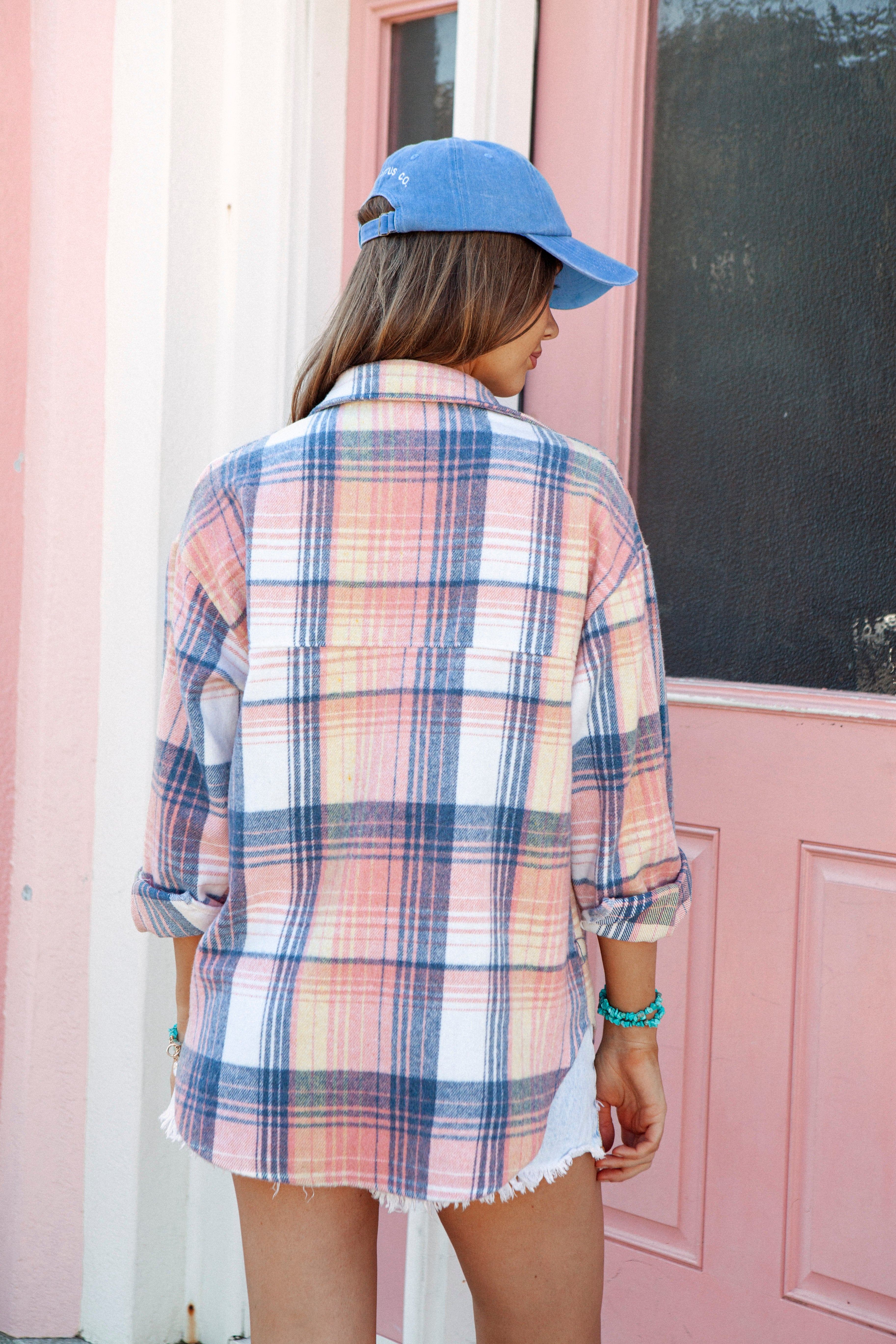 Billabong Flannel Shirt - Pastel check pattern. Rear View.