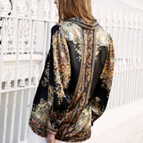 Bisou Shirt - rear view showcasing vintage inspired panelled print