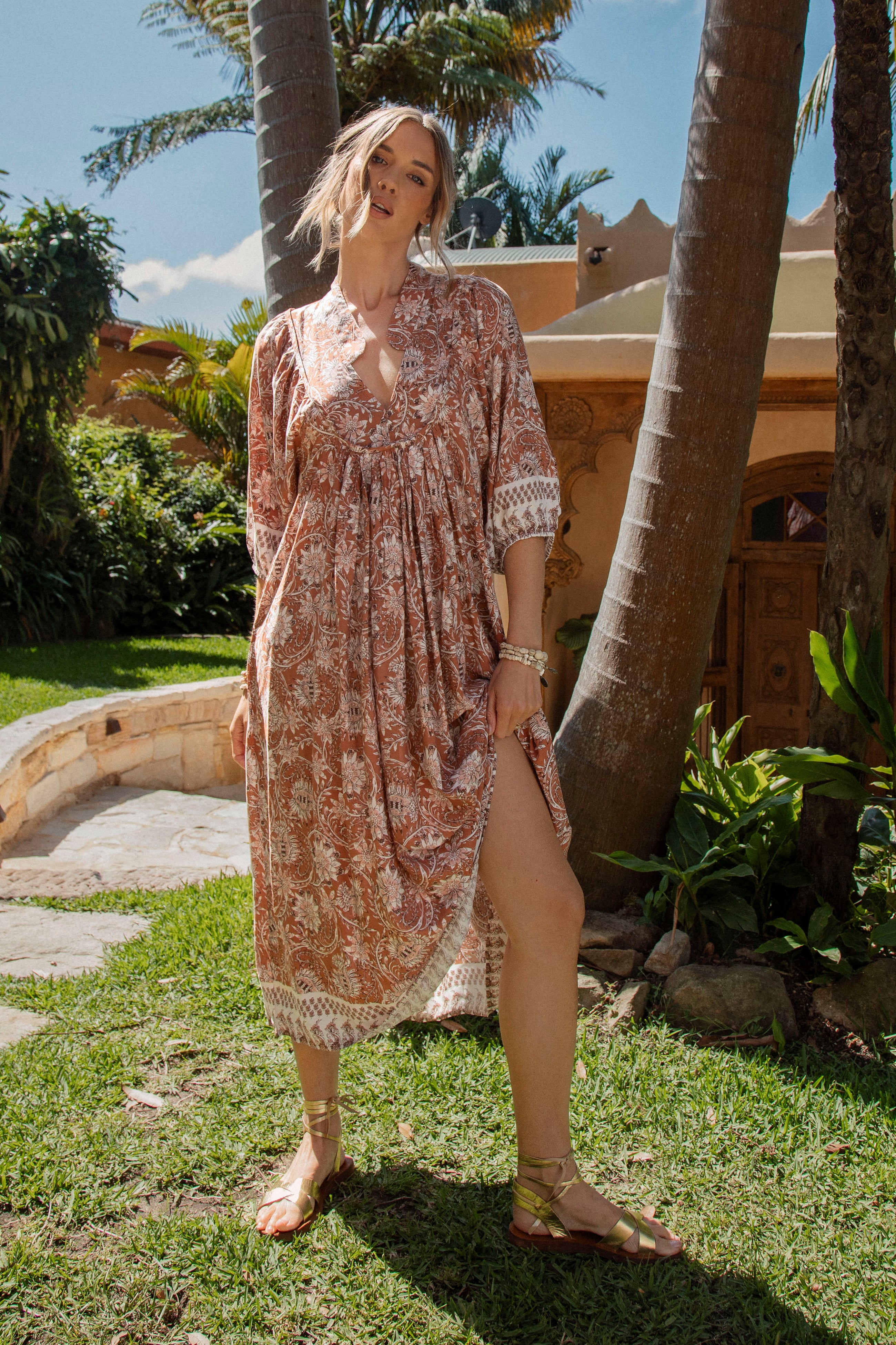 Boheme Midi Dress Indah featuring Boho pattern