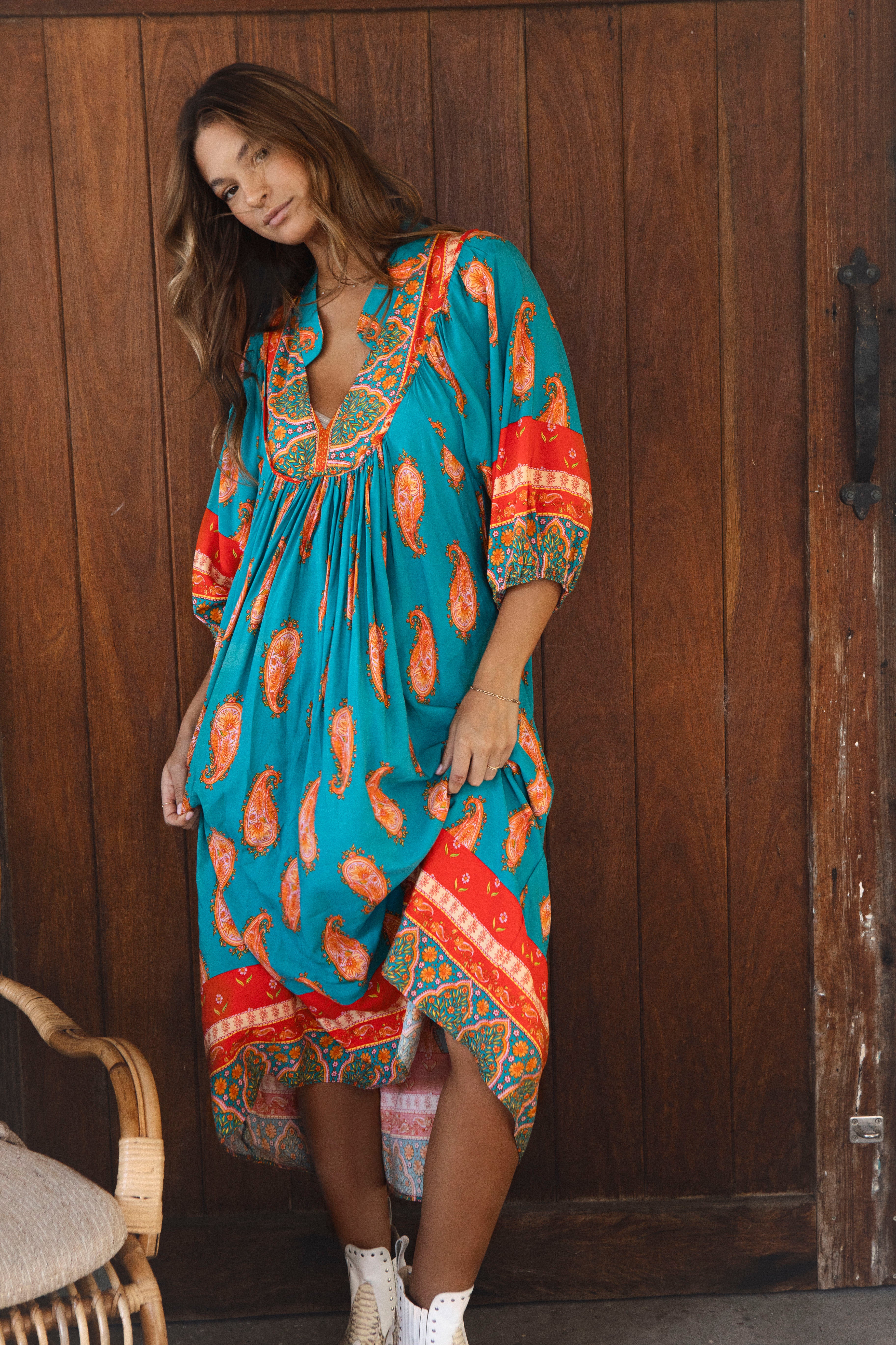 Boheme Midi Melody - classic style Boho dress featuring smocked bodice