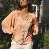Bouquet Blouse - button down blouse in peach colourway with floral print