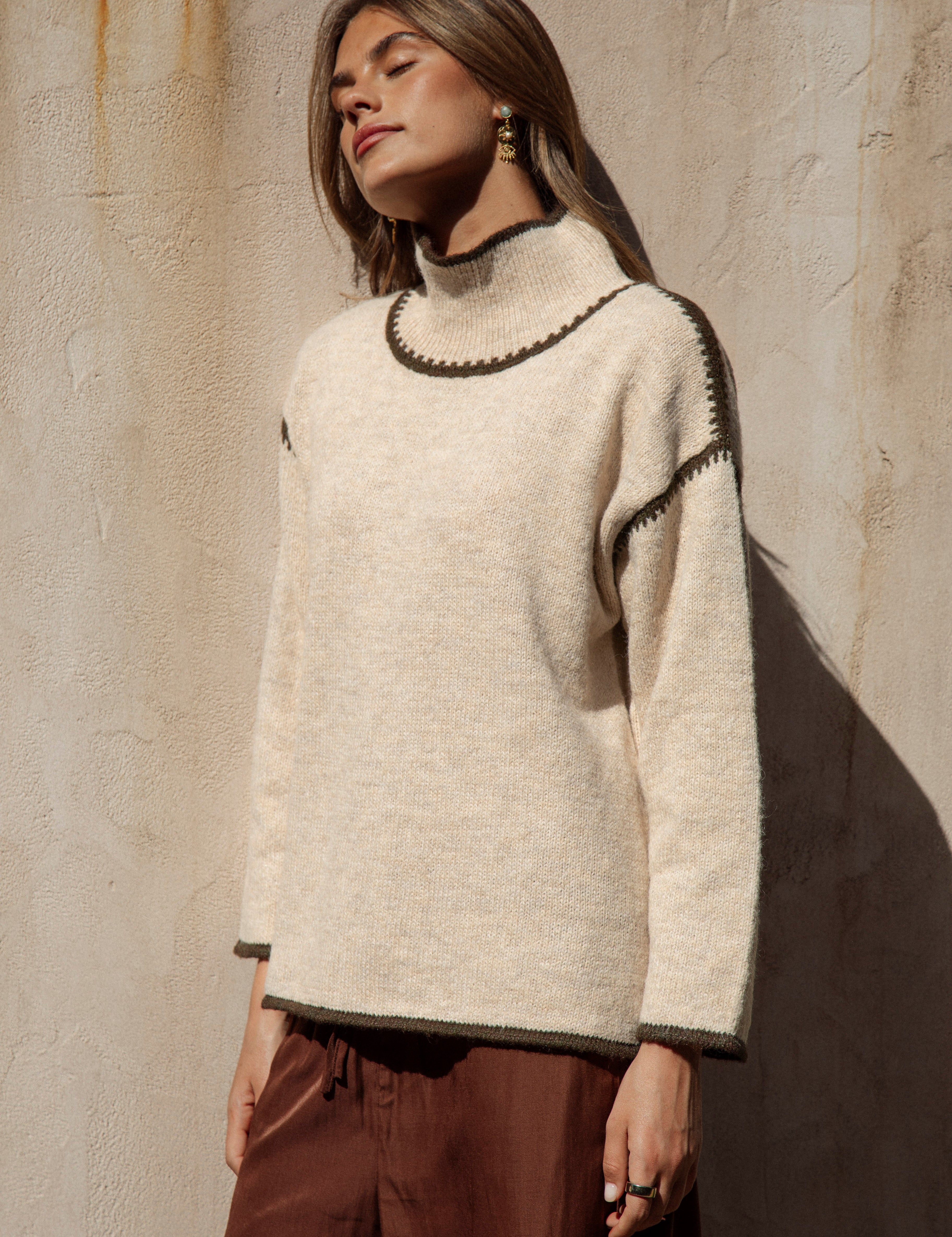 Byron Knit Olive  - neutral coloured sweater 