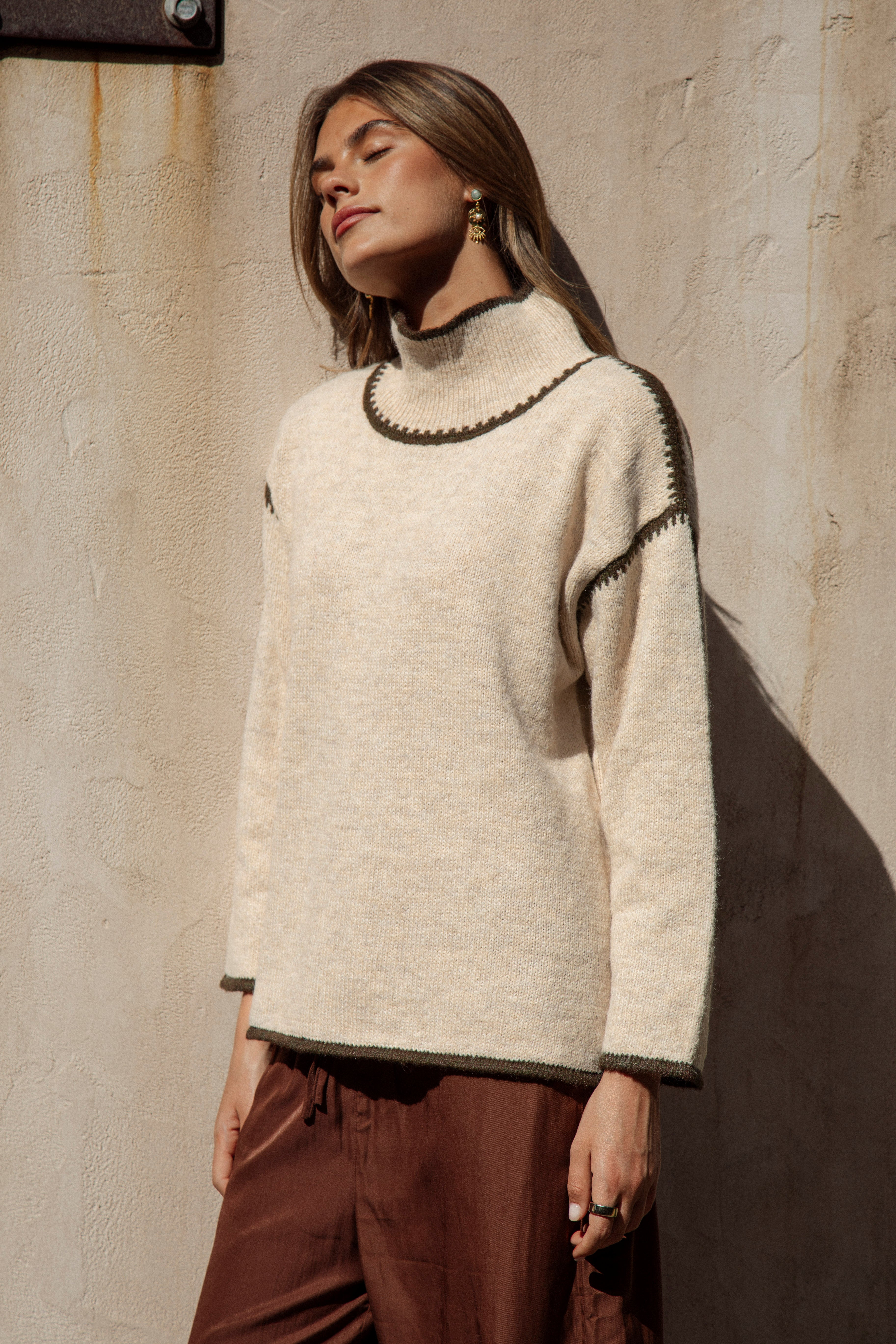 Byron Knit Olive  - neutral coloured sweater 