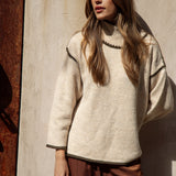 Byron Knit Olive  - relaxed fit jumper in cream colourway with contrasting stitch