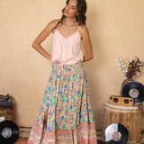Camila Skirt  Poet Boho style skirt with floral pattern and contrast trim