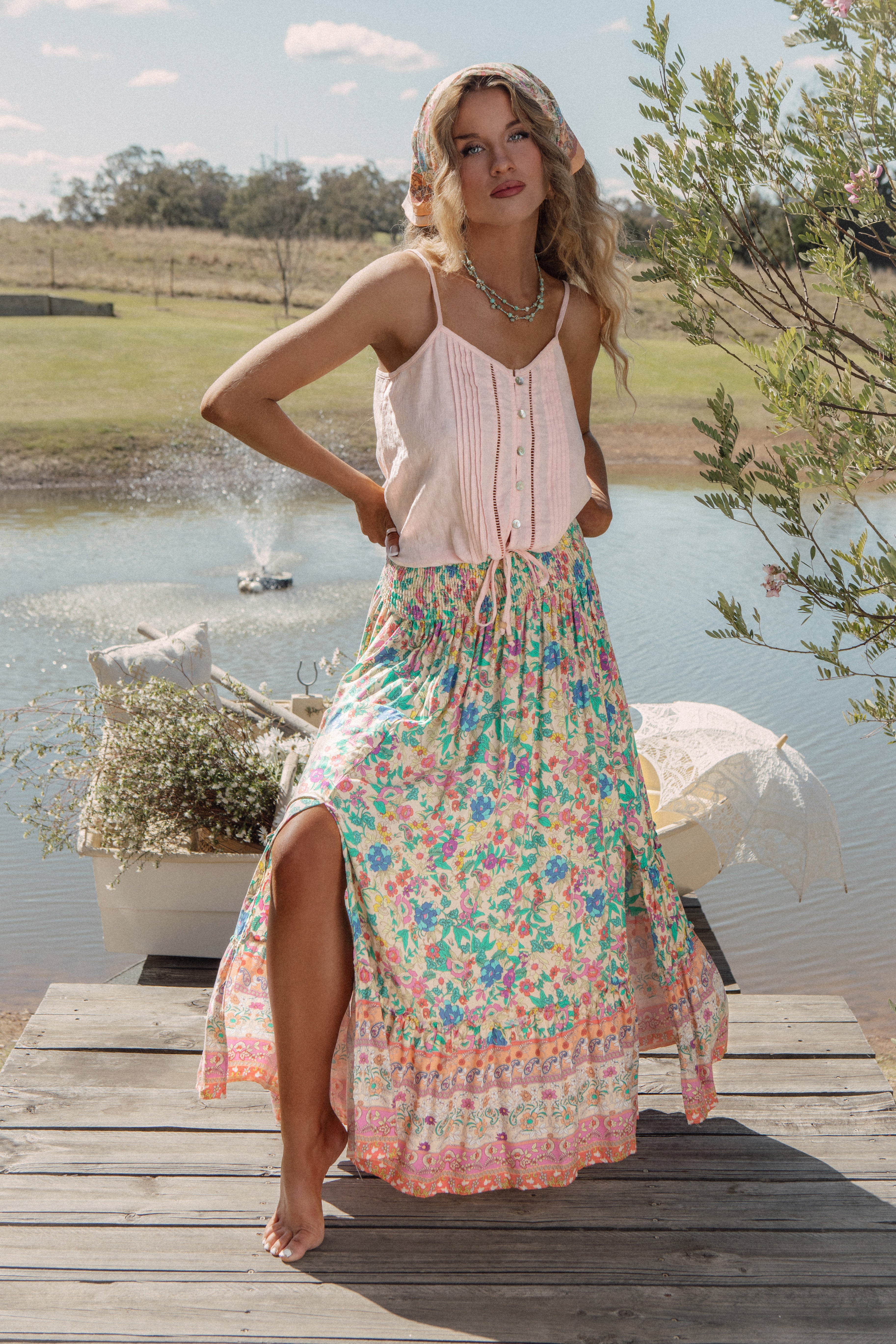 Camila Skirt  Poet Maxi Bohemian skirt with double side split