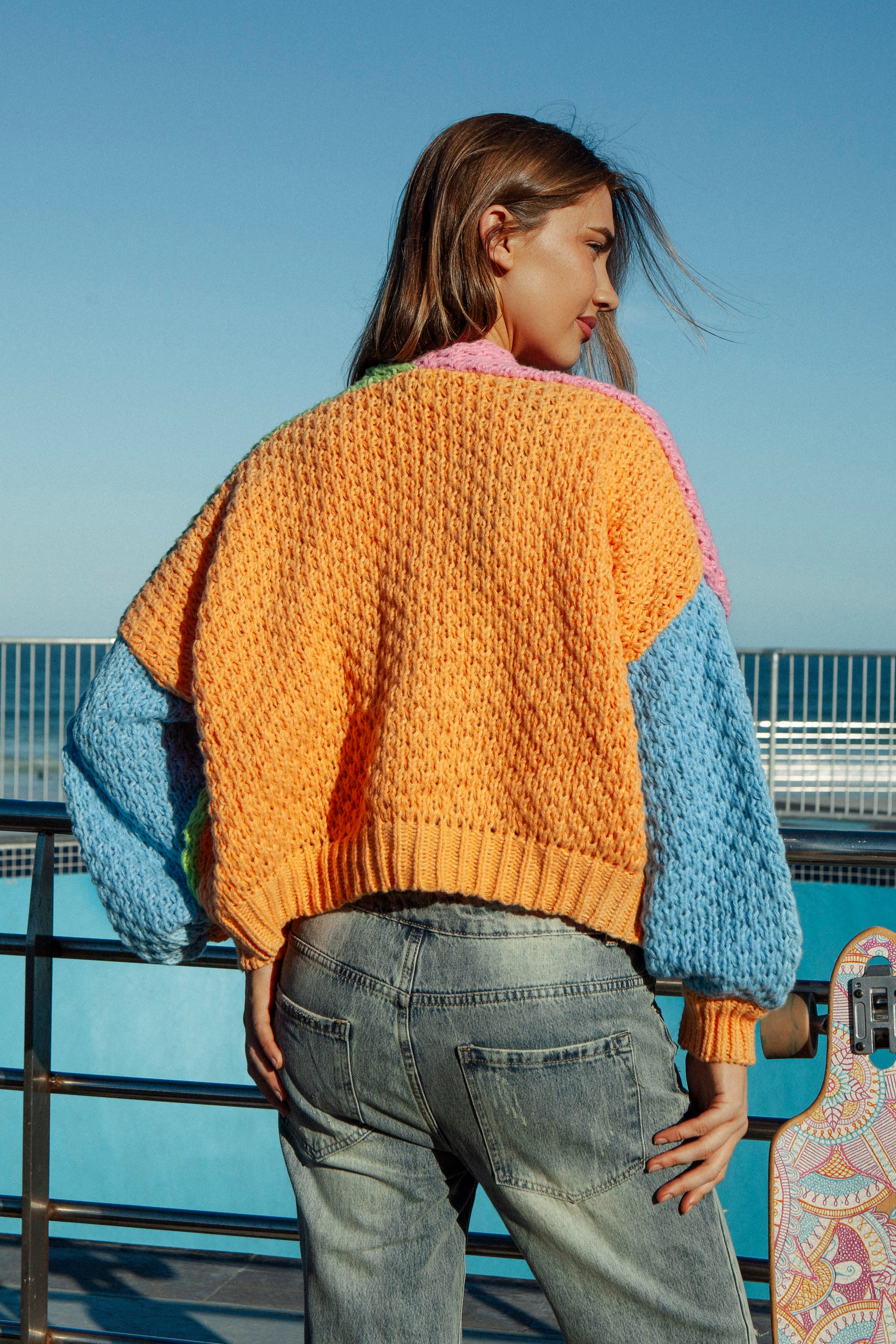 Carnival Rainbow Cardi. Rear View.