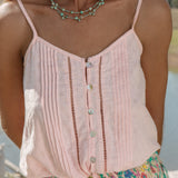 Castaway Cami Blush close up of pin tuck detail on bodice