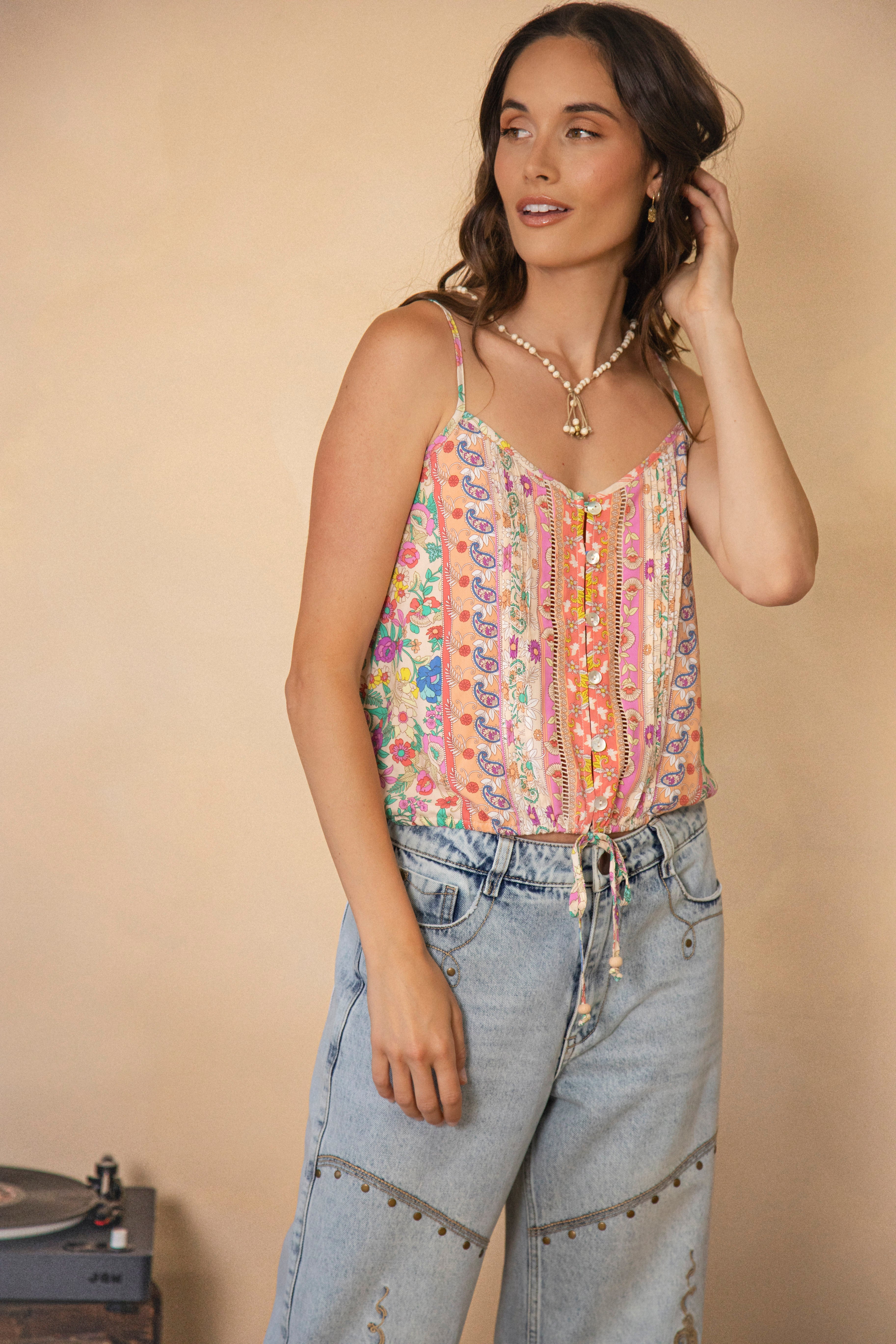 Castaway Cami Poet featuring multicolour floral print and button down style