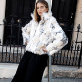 Cherie Faux Fur Coat crafted from premium faux fur in snow leopard inspired pattern