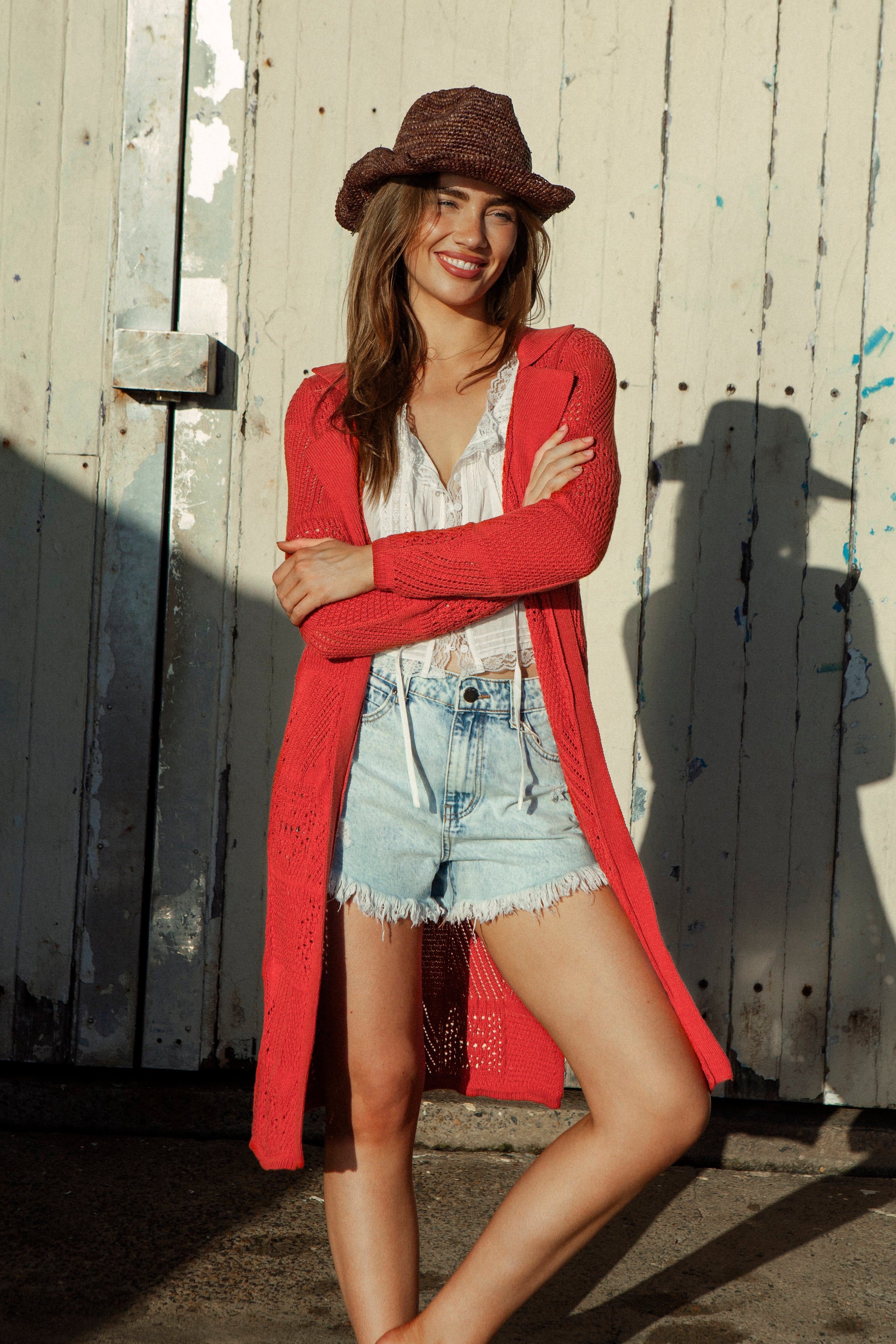 Cinder A-line Cardigan Rust. The perfect throw over cardigan for Autumn.