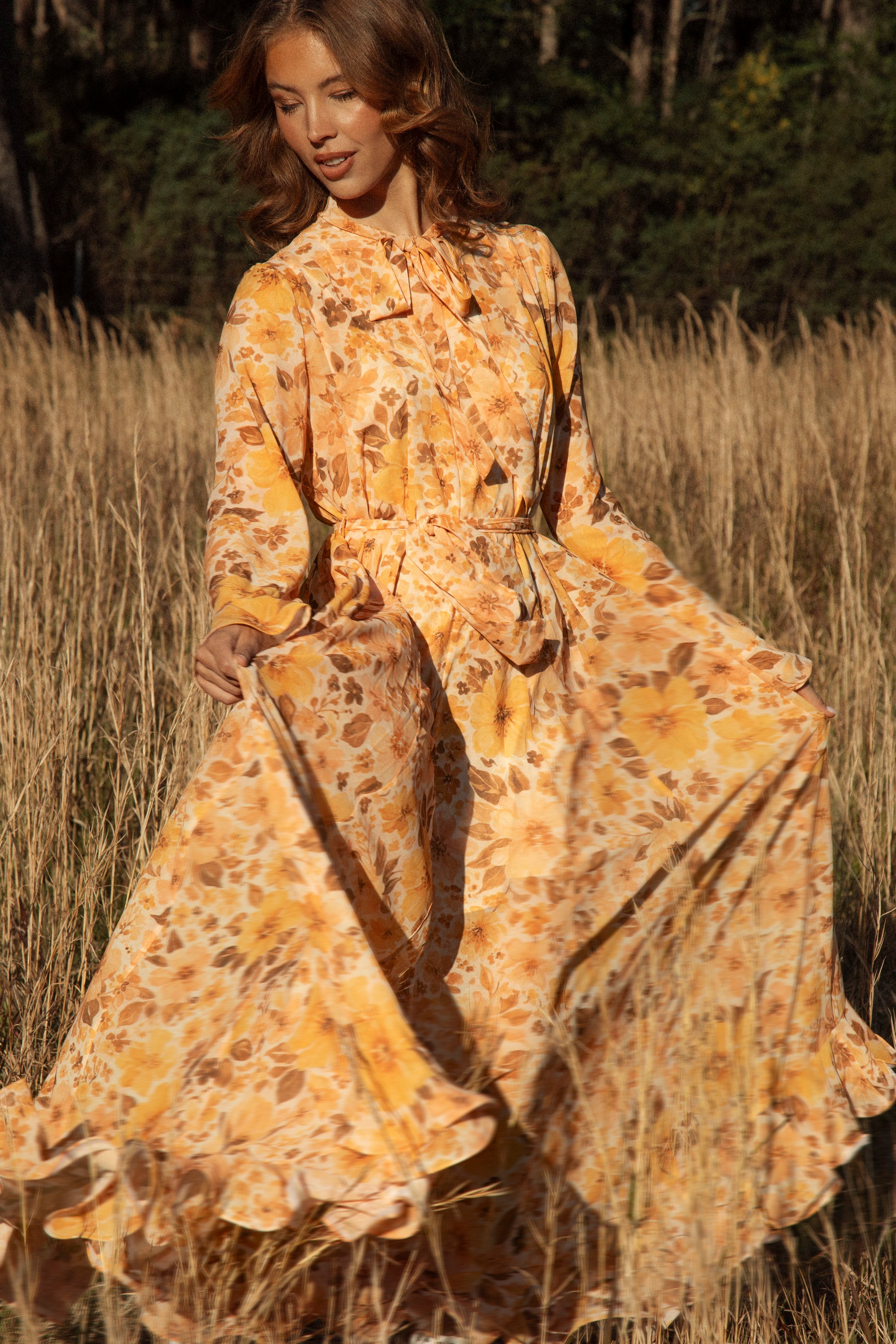 Clementine Maxi Dress - showcasing full maxi skirt and frill detail