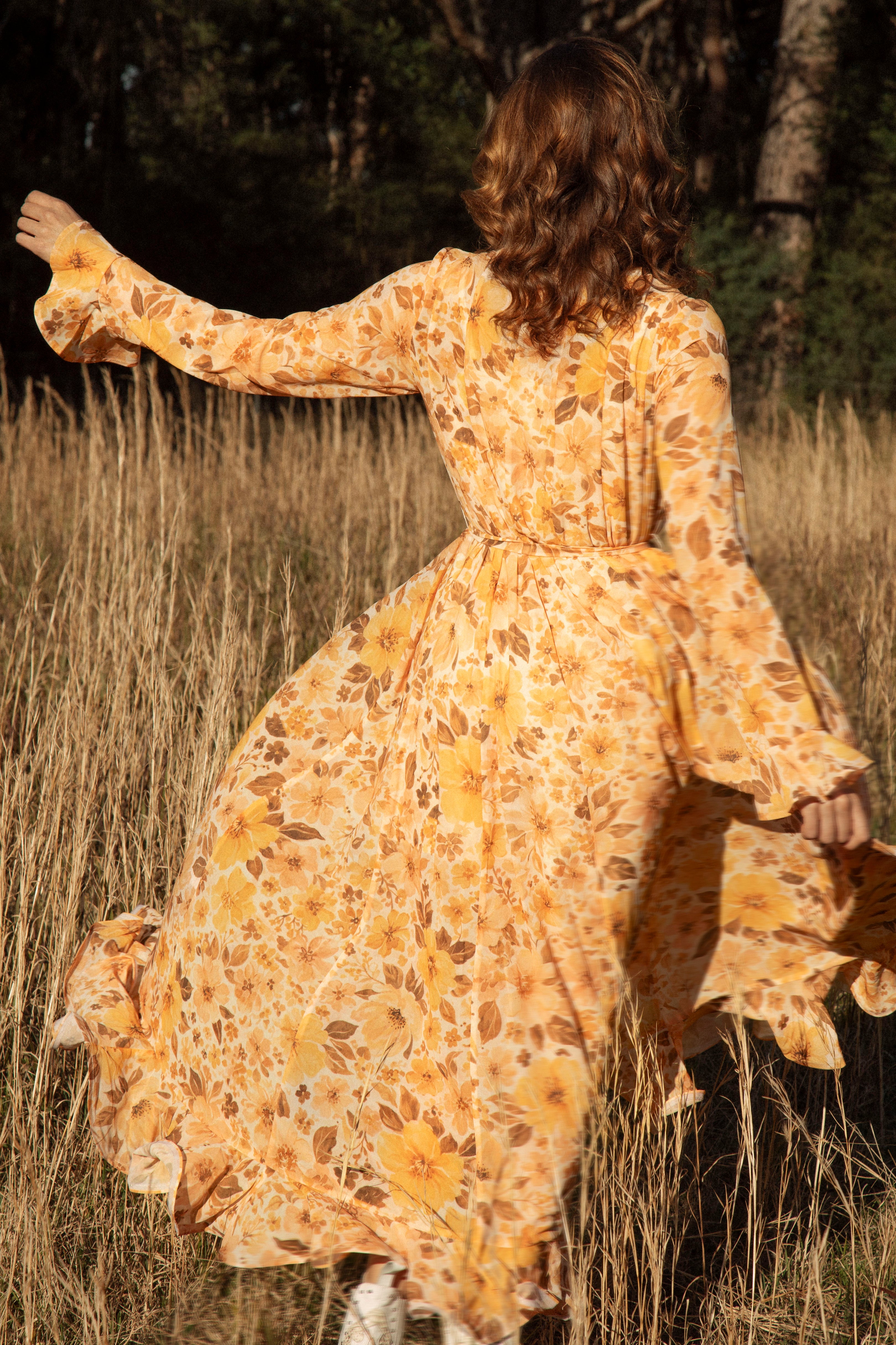Clementine Maxi Dress - rear view showcasing floral pattern