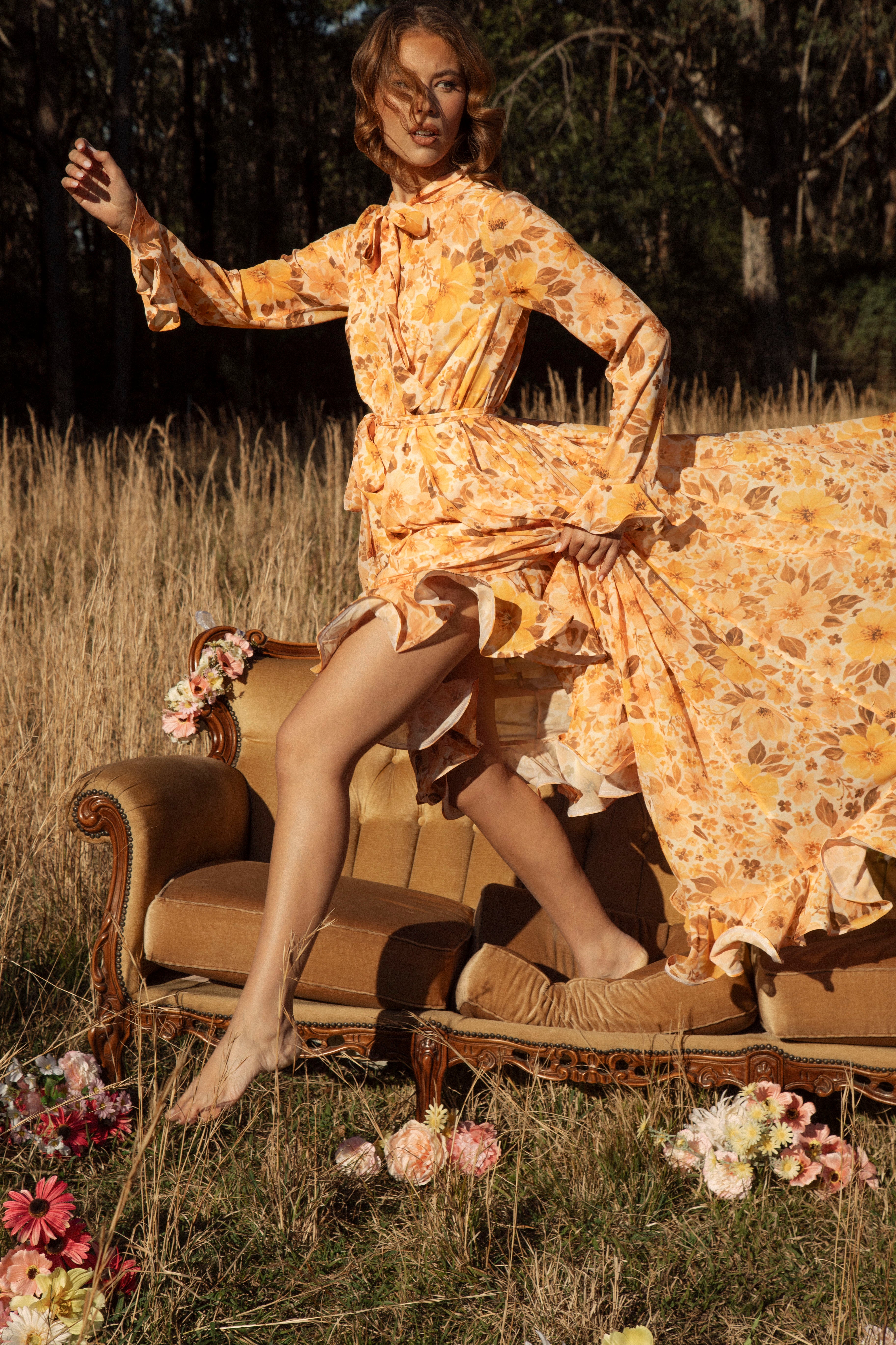 Clementine Maxi Dress - long sleeve maxi dress in floral pattern