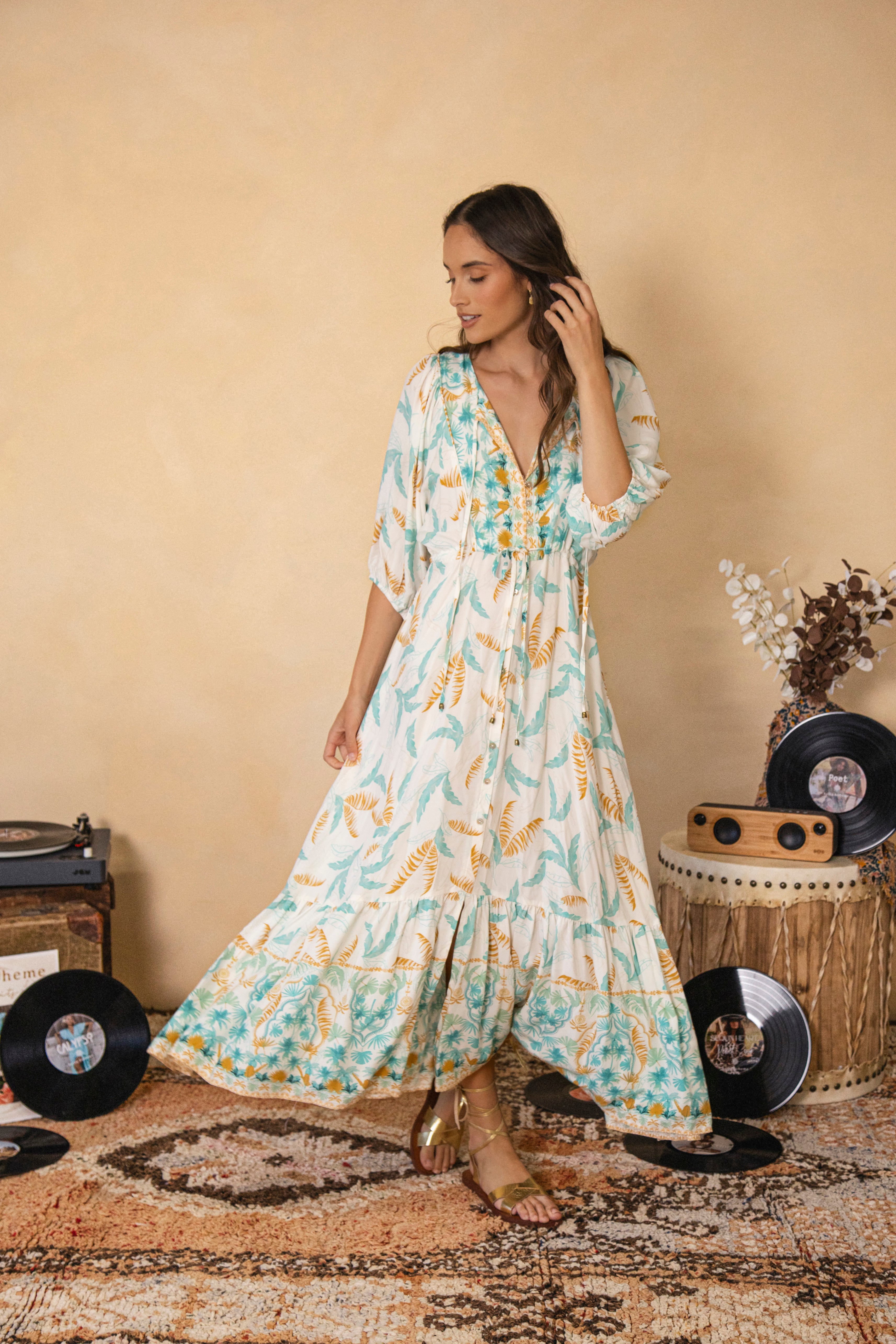 Cleo Maxi Dress Island Breeze showcasing tiered skirt