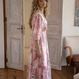 Cleo Maxi Dress Posie - side view showcasing billowy 3/4 sleeves and boho print