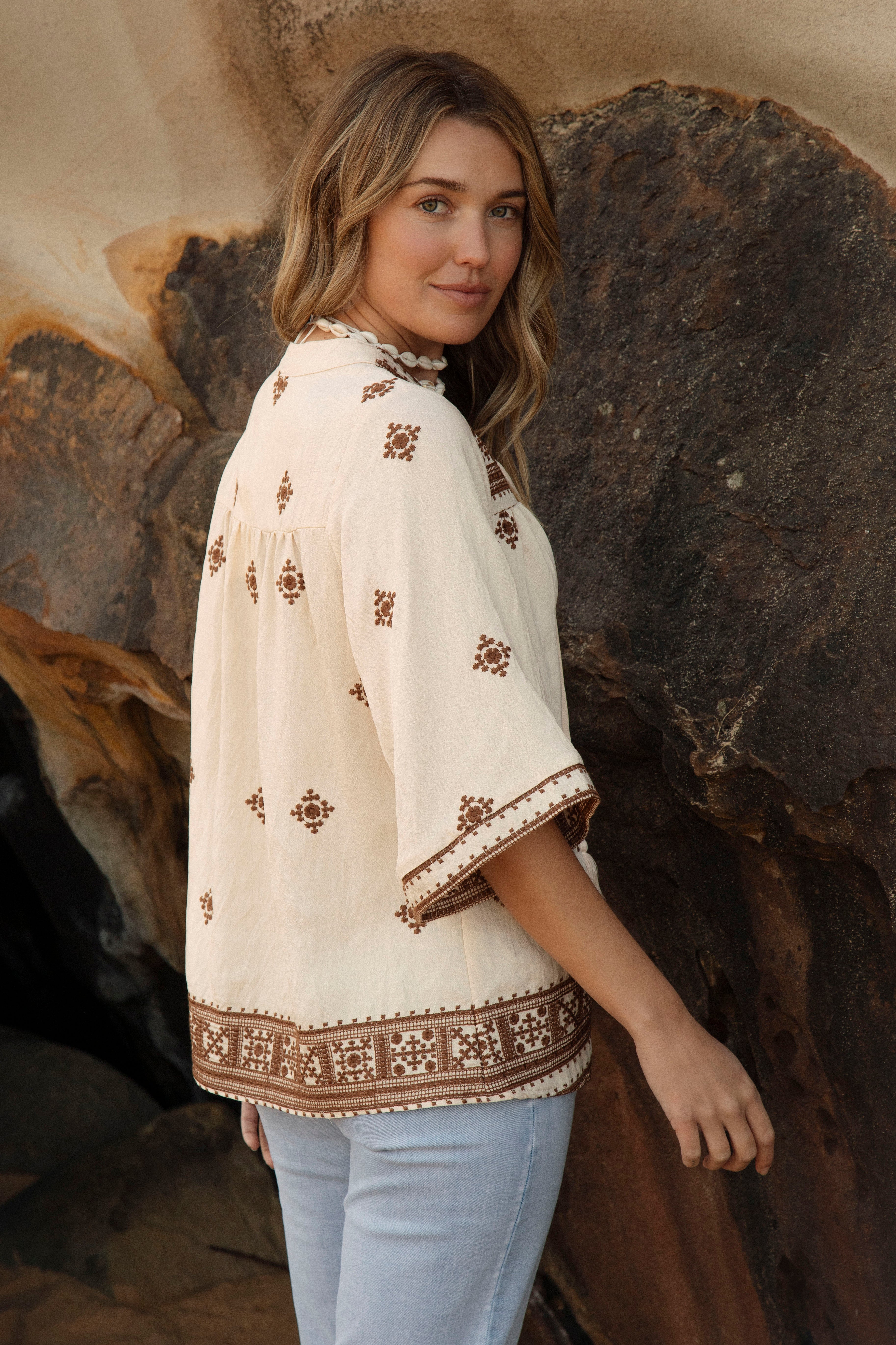 Coco Blouse - Boho inspired blouse. Side View.