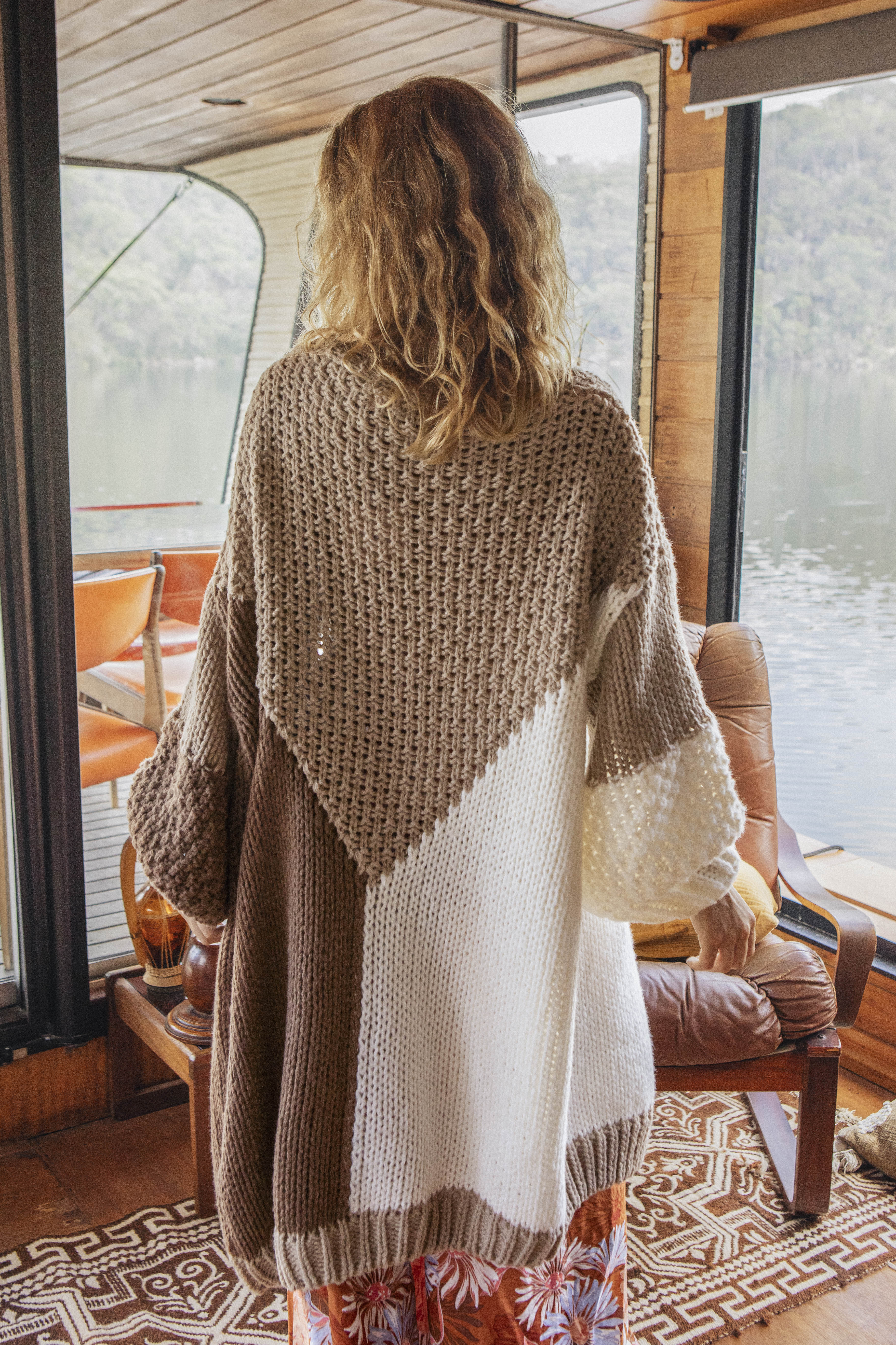 Cocoa Cardigan - rear view showing chunky knit detail.