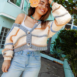 Cody Stripe Cardigan with chunky knit and striped pattern