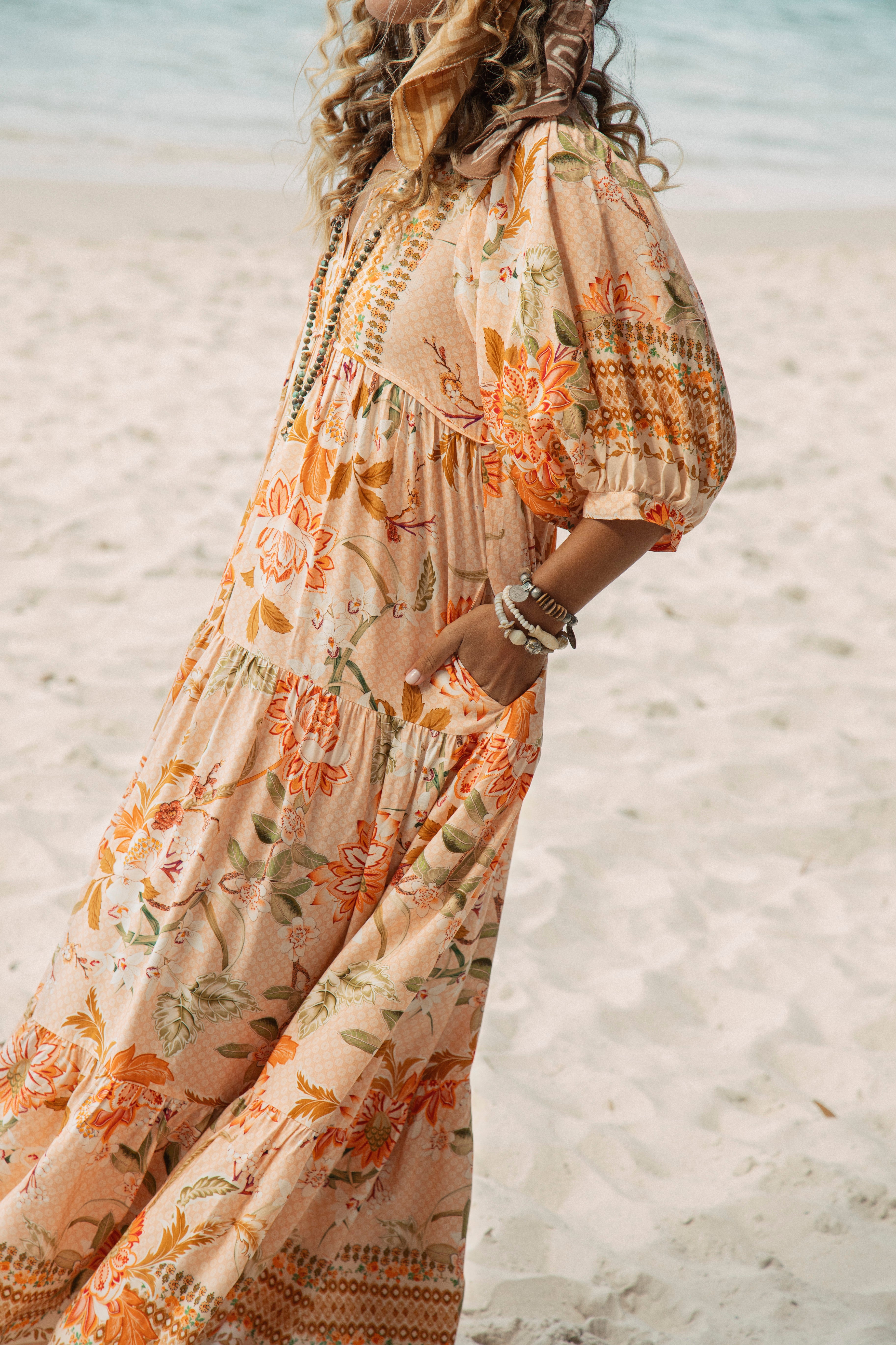 Coral Sands Smock Dress side view showcasing pockets