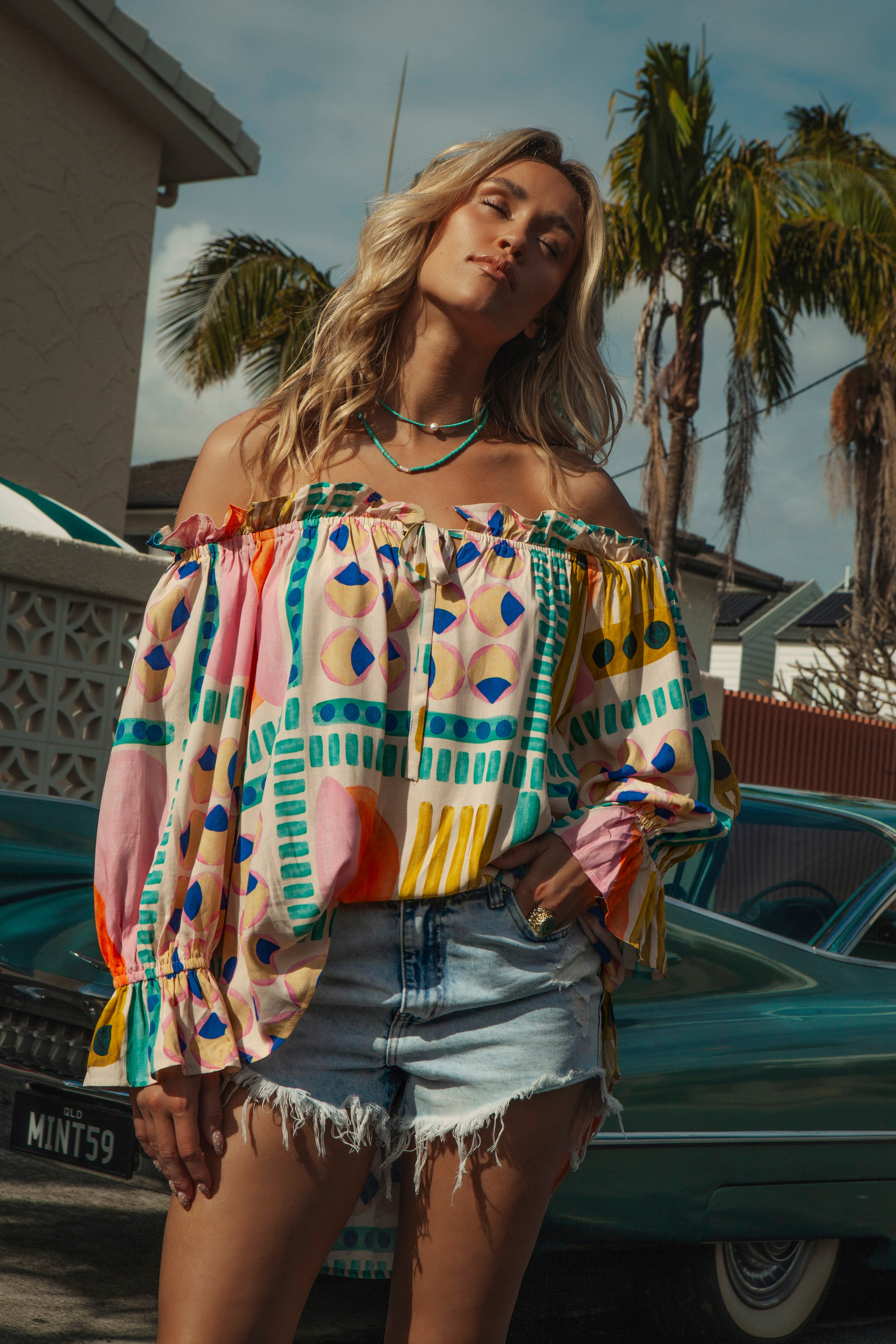 Cosmic Blouse Retro Groove worn with denim