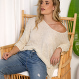 Textured cream sweater crafted from viscose and acrylic - Cove Slouch Knit Natural