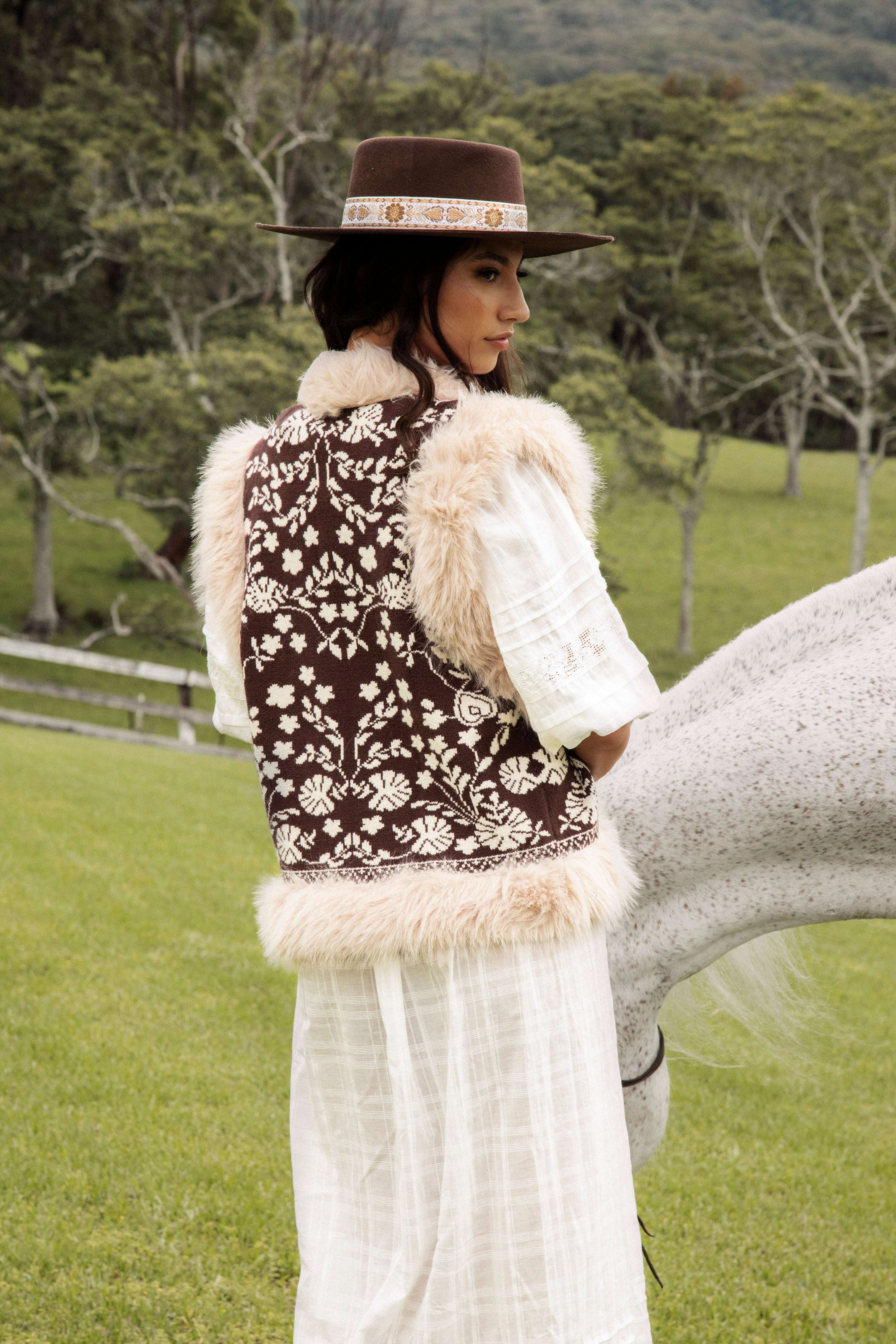 Cowgirl Vest Dark Chocolate. Rear view.