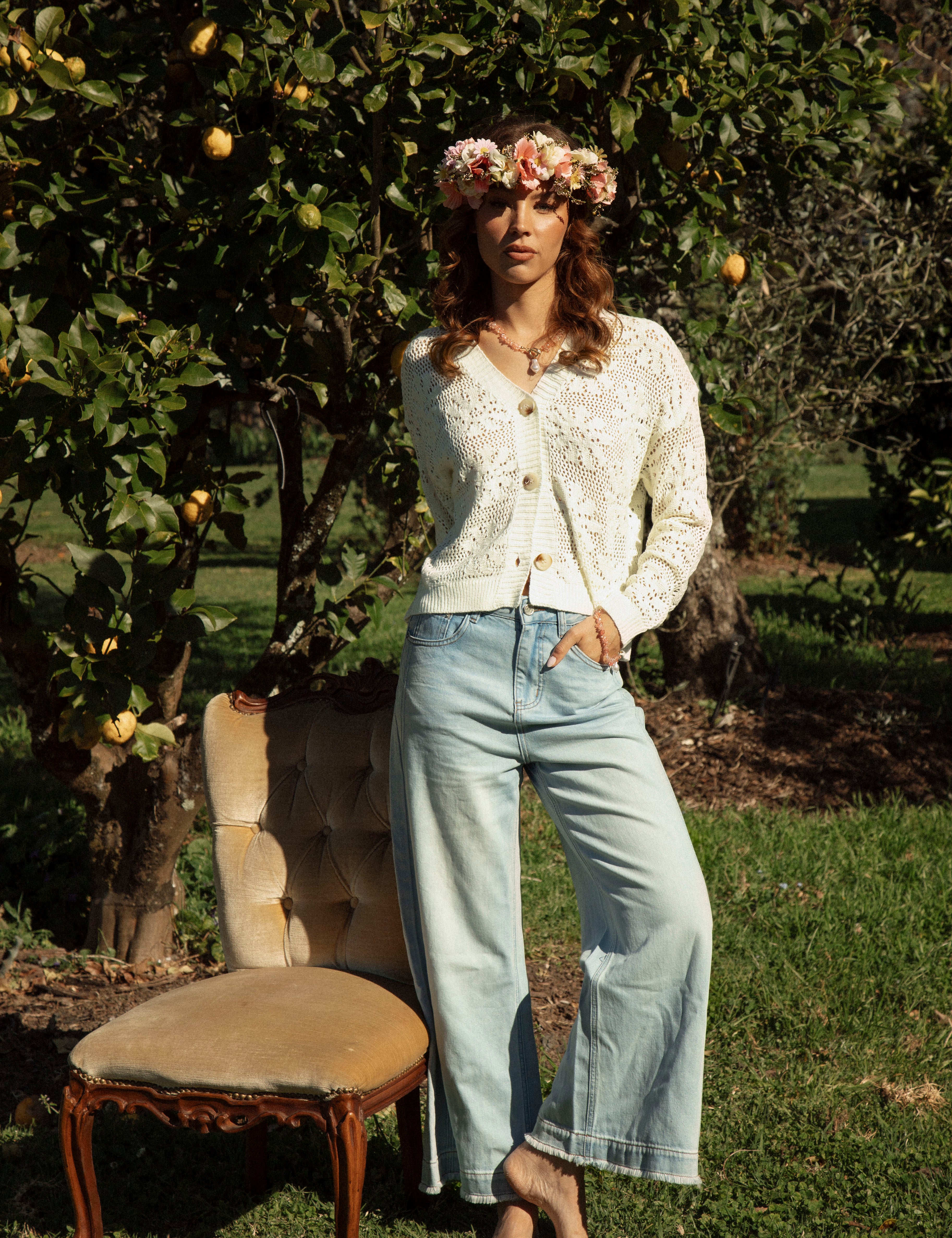 Daisy Lane Cardigan worn with Hallie Jeans