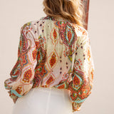 Delfi Blouse Rio - rear view showcasing pin tuck details and boho-inspired paisley print
