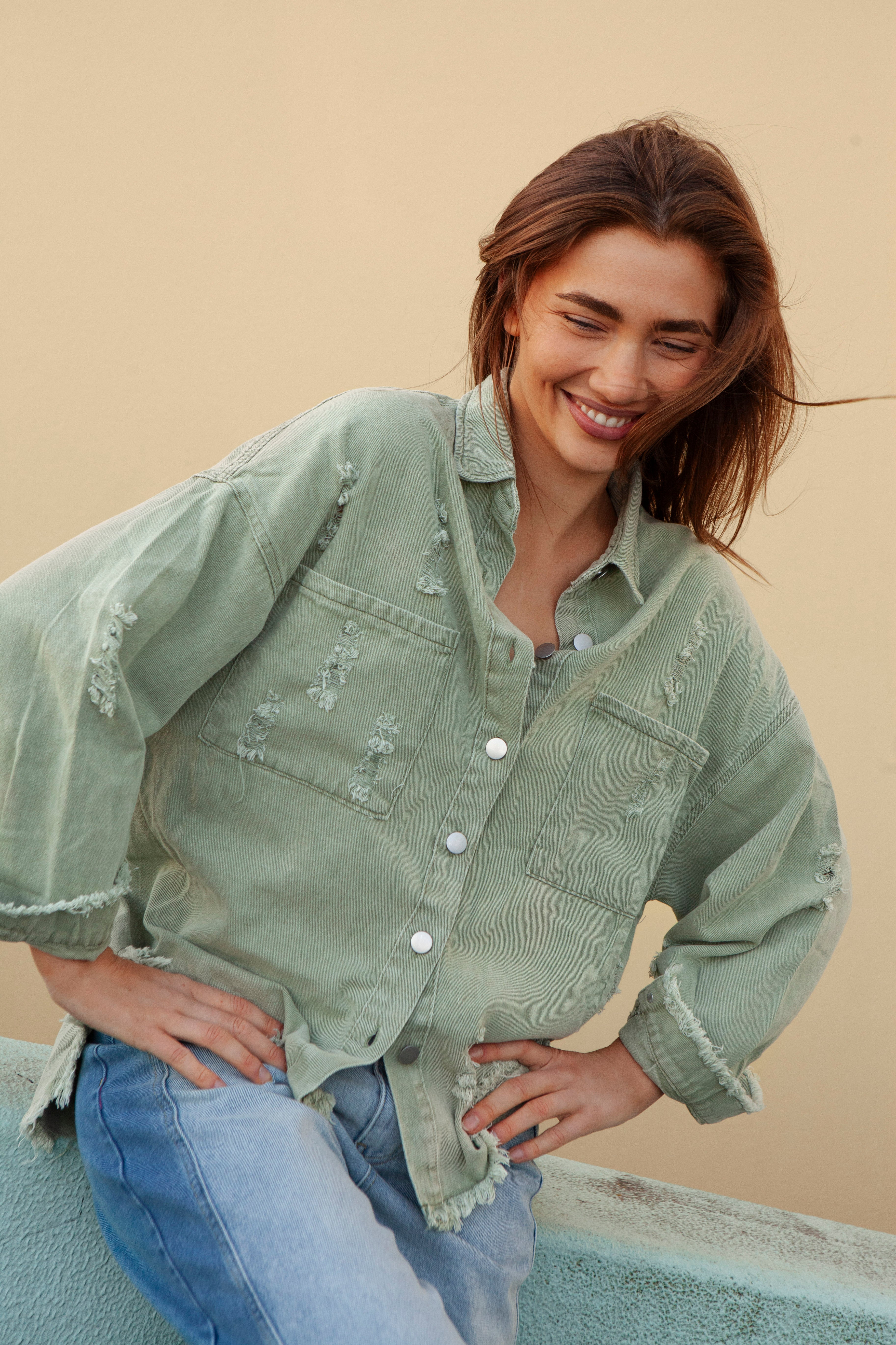 Desert Jacket Cactus showcasing statement pockets and button down style