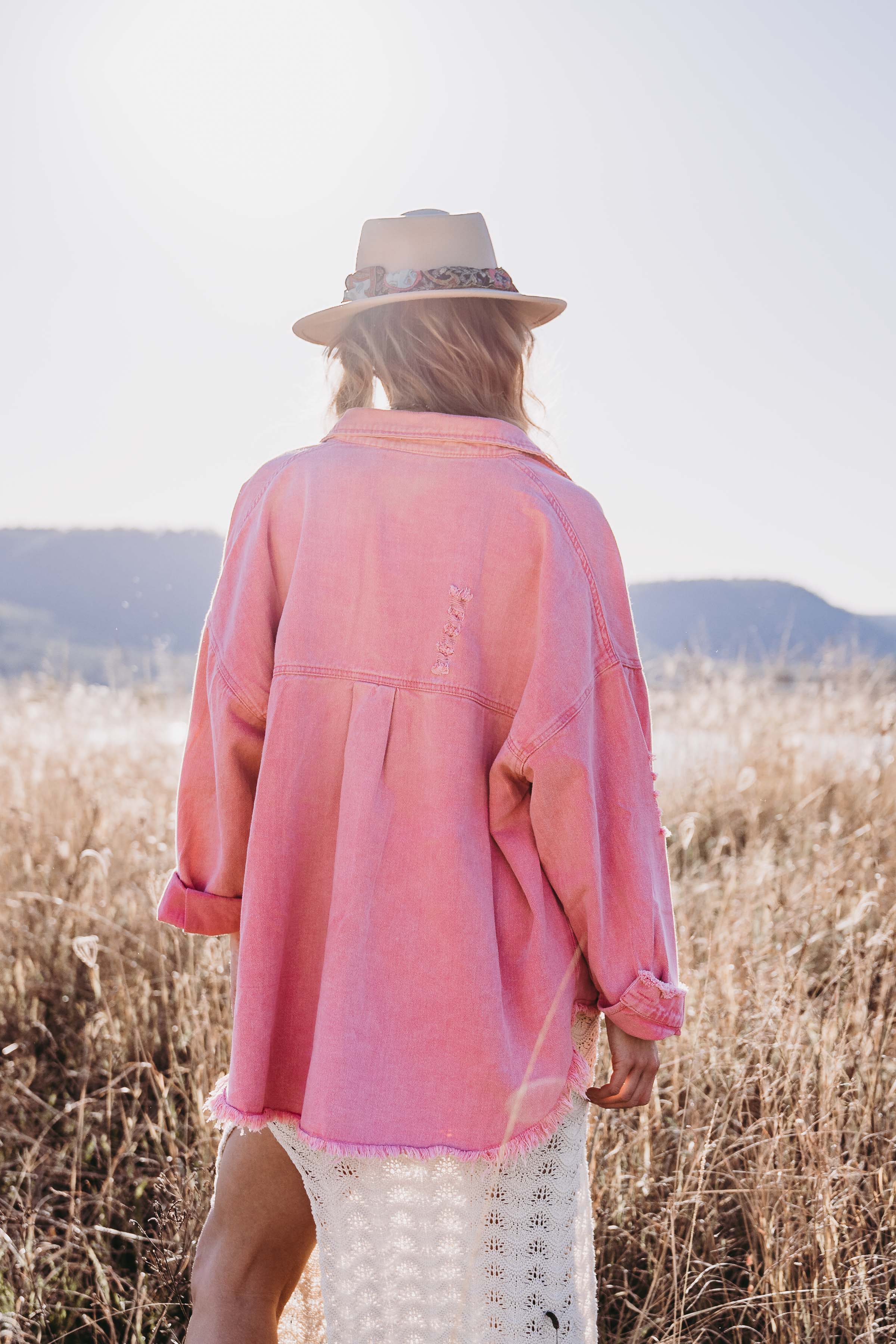 Desert Jacket Flamingo - rear view - pink denim jacket