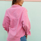 Desert Jacket Flamingo - distressed denim jacket in vibrant pink colourway