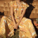Dimity Blouse Fields of Gold - worn with matching Resort Pant.