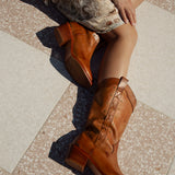 Drifter Boots - 100% leather boots in mid-calf cowgirl style and vintage tan colourway