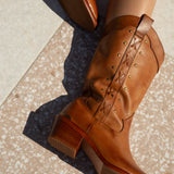 Drifter Boots - soft oiled leather in vintage tan colour. Mid-calf boots in cowgirl style.