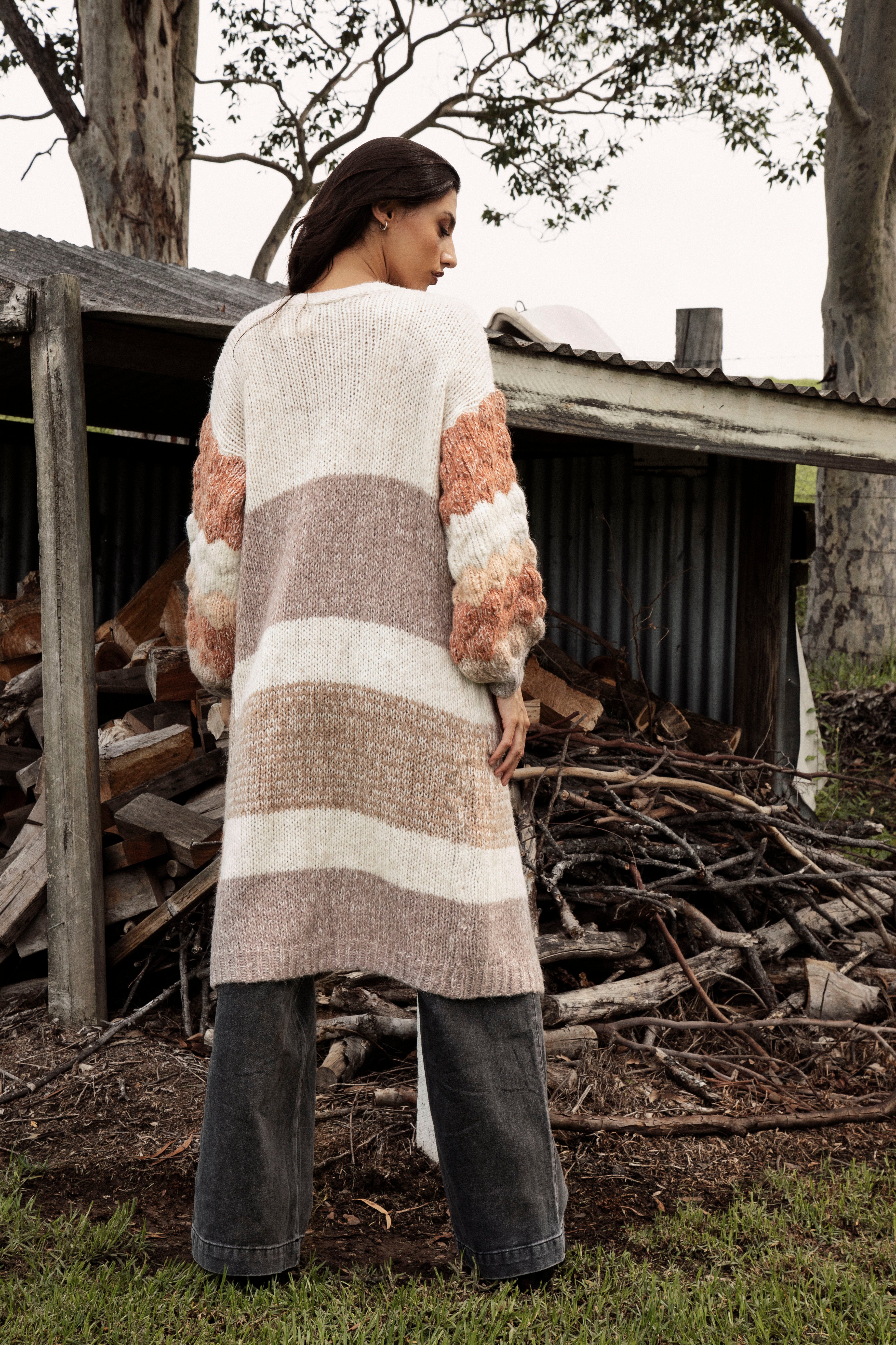 Dusk Horizon Cardigan. Rear View.