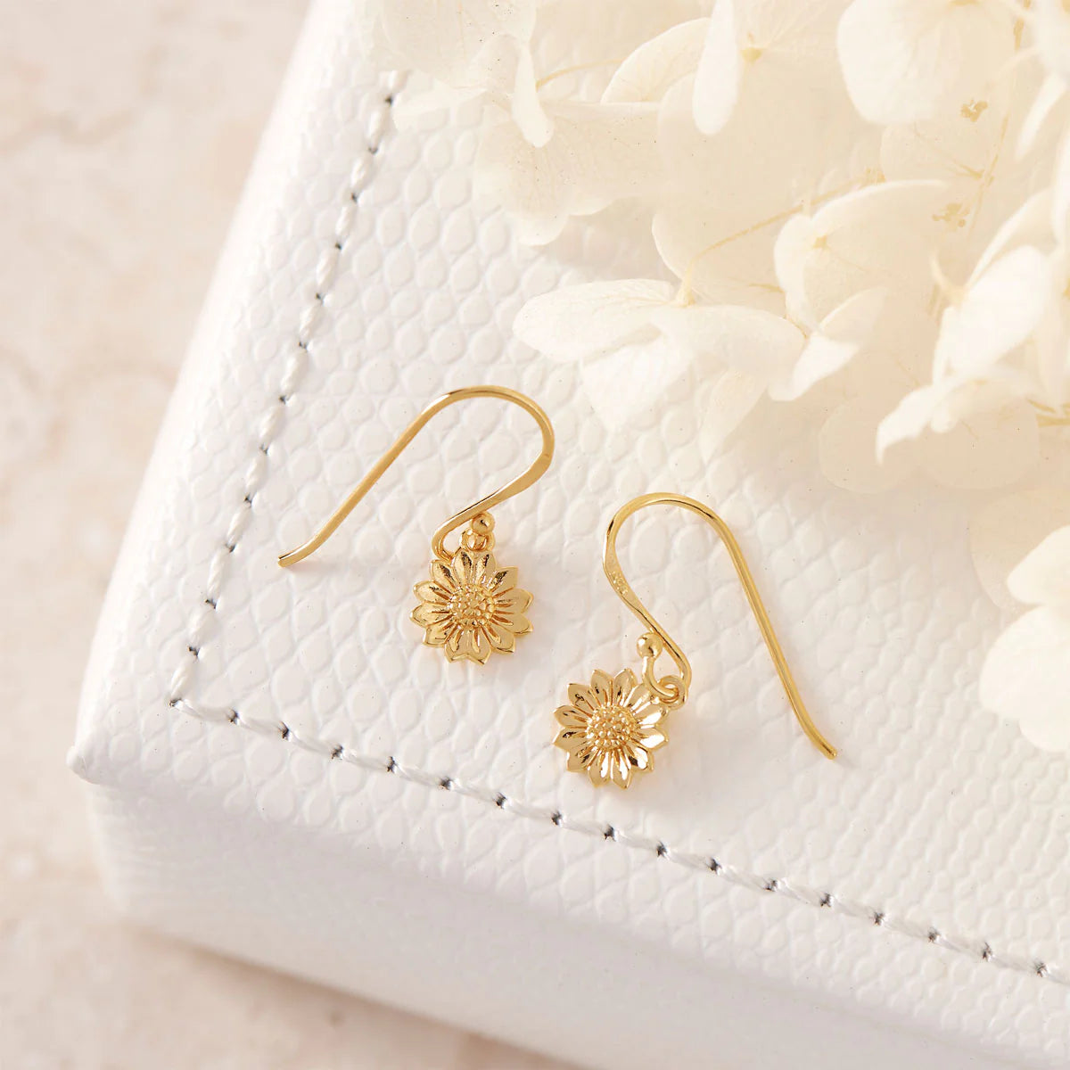 E589G Tiny Delicate Sunflower Earrings Gold Bella Boheme
