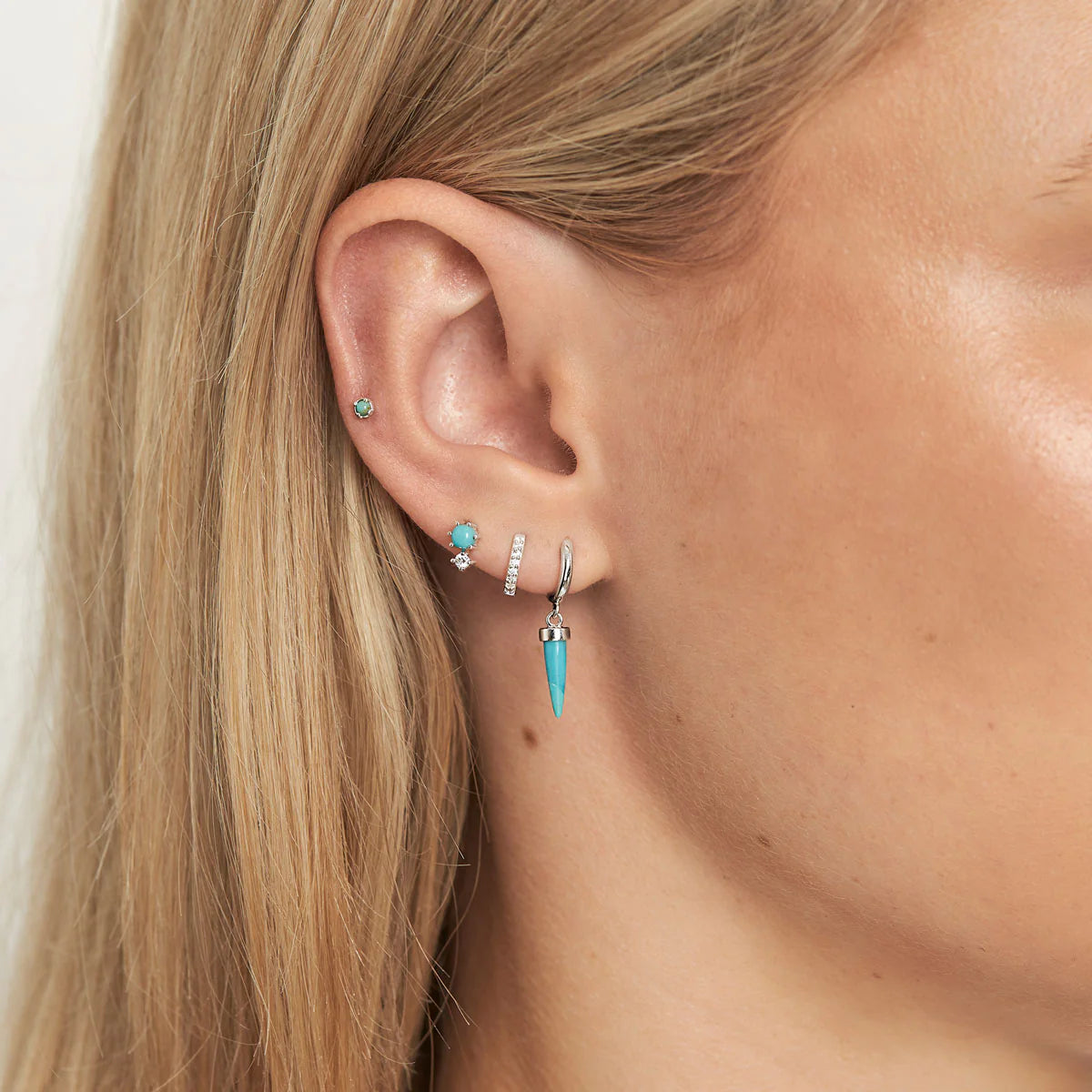 Midsummer Star Sterling Silver Pyramidal Turquoise Huggies