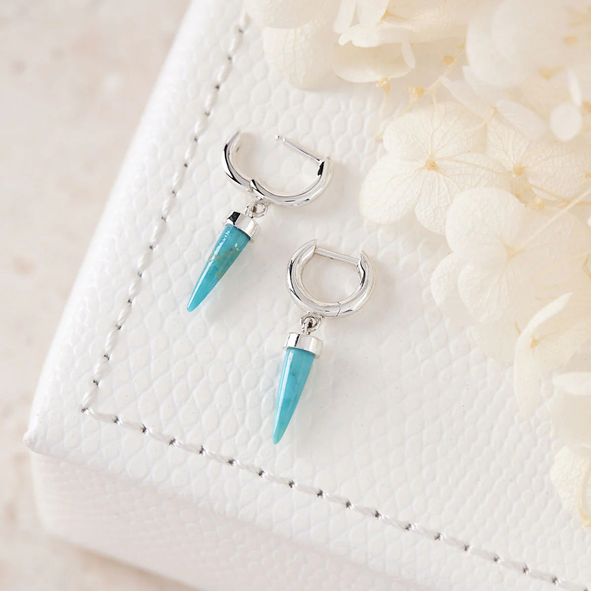 Midsummer Star Sterling Silver Pyramidal Turquoise Huggies