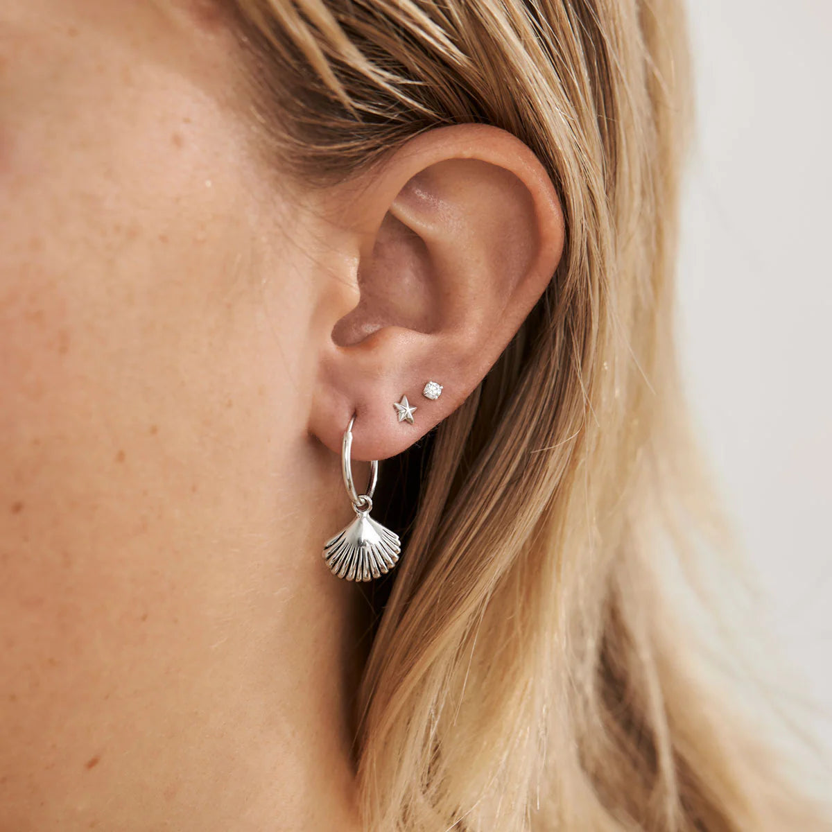 Midsummer Star Sterling Silver Seashell Hoops