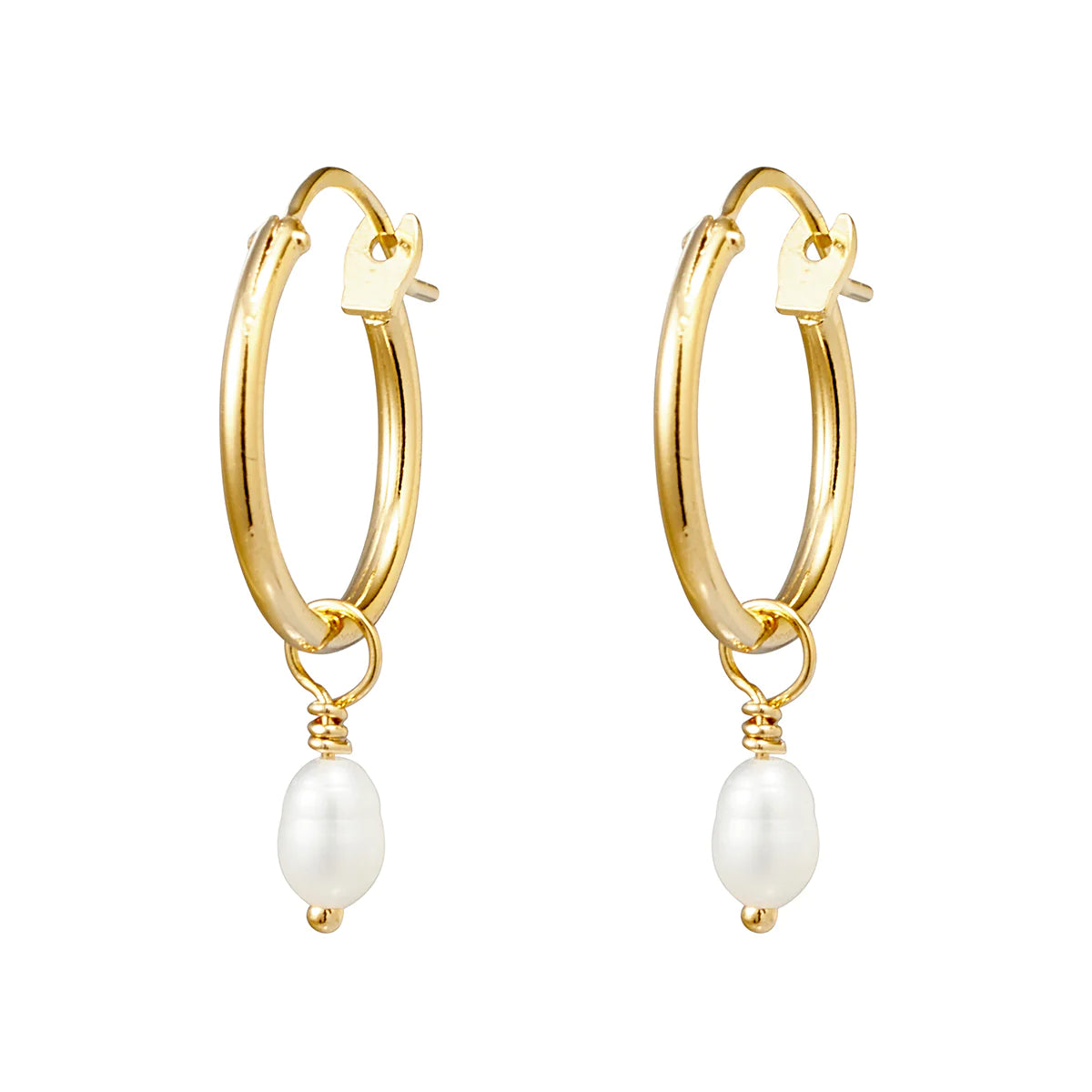 E920G Dainty Pearl Hoops Gold