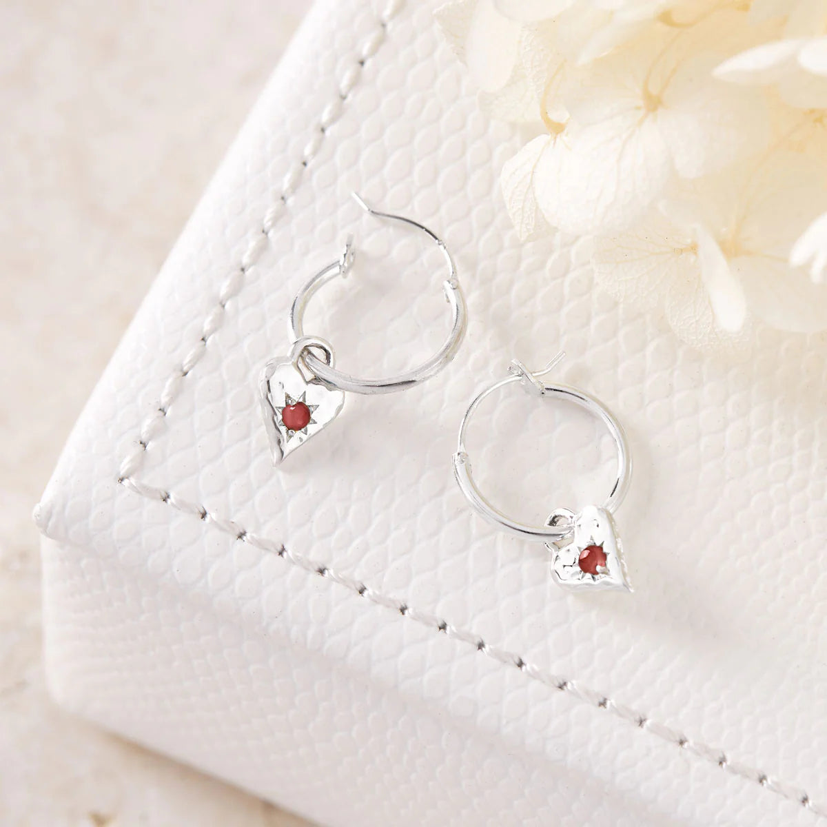 E931 Love Heart Garnet Hoops