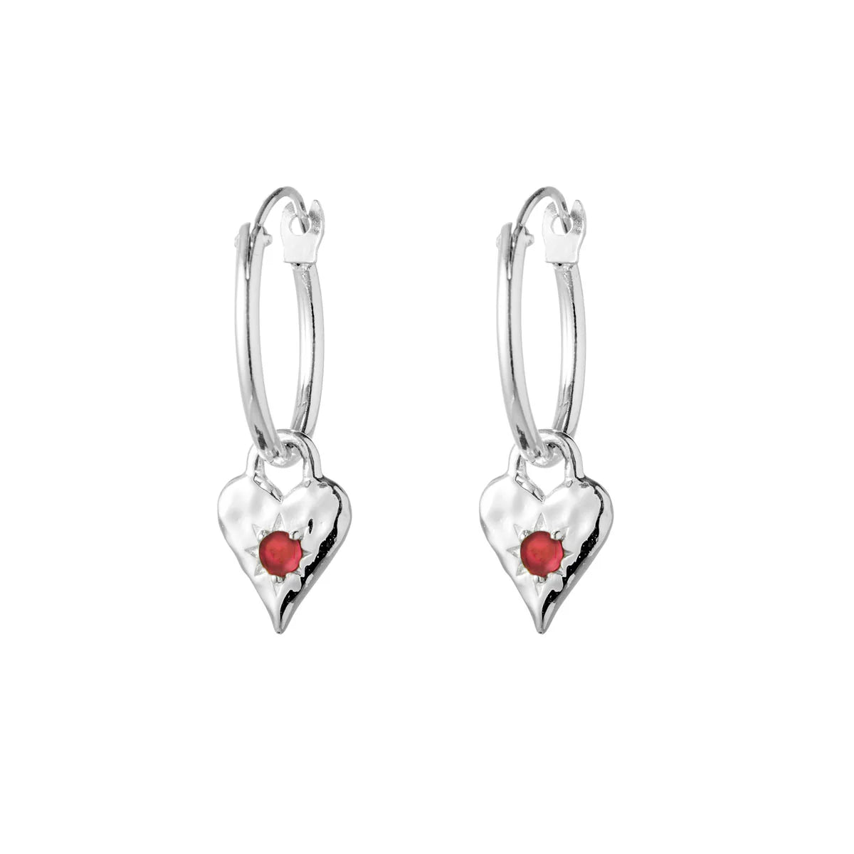 E931 Love Heart Garnet Hoops